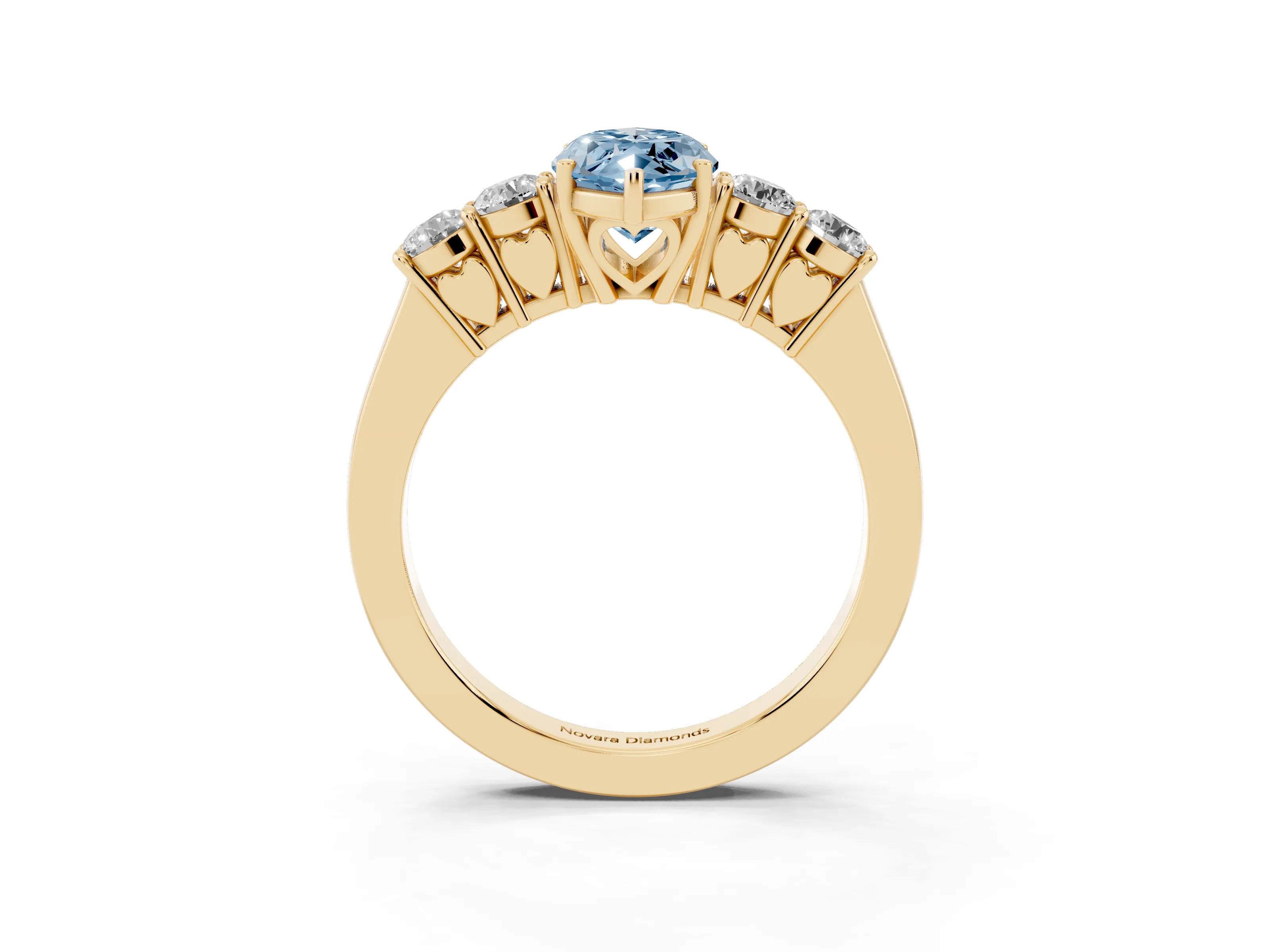 Fancy Blue Marquise Cut Diamond Five-Stone Prong Set Band Ring Set in Yellow gold with Polished Band
