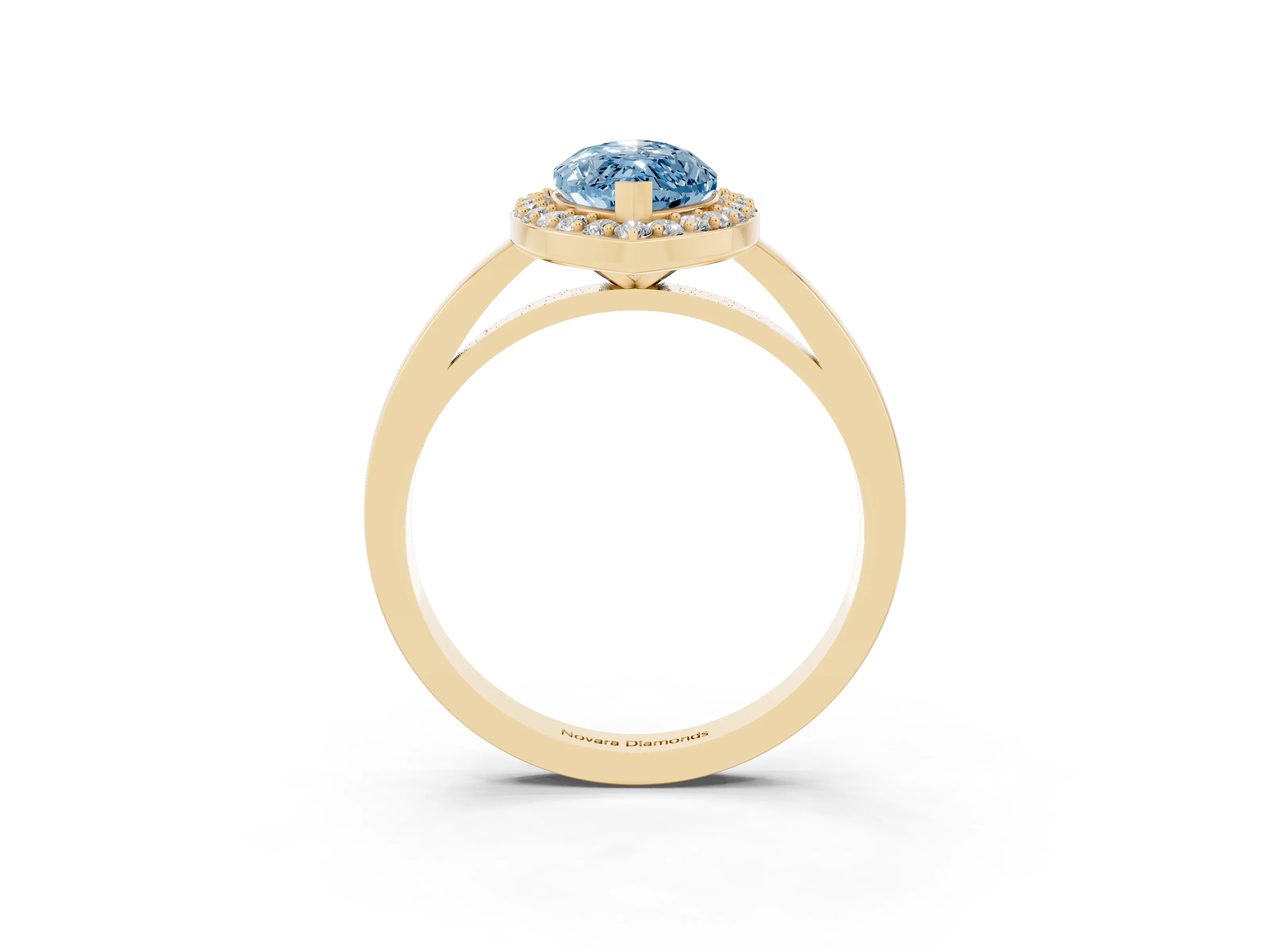 Fancy Blue Marquise Cut Diamond Halo Ring Set in Yellow gold with Solitaire Band and Prong Setting