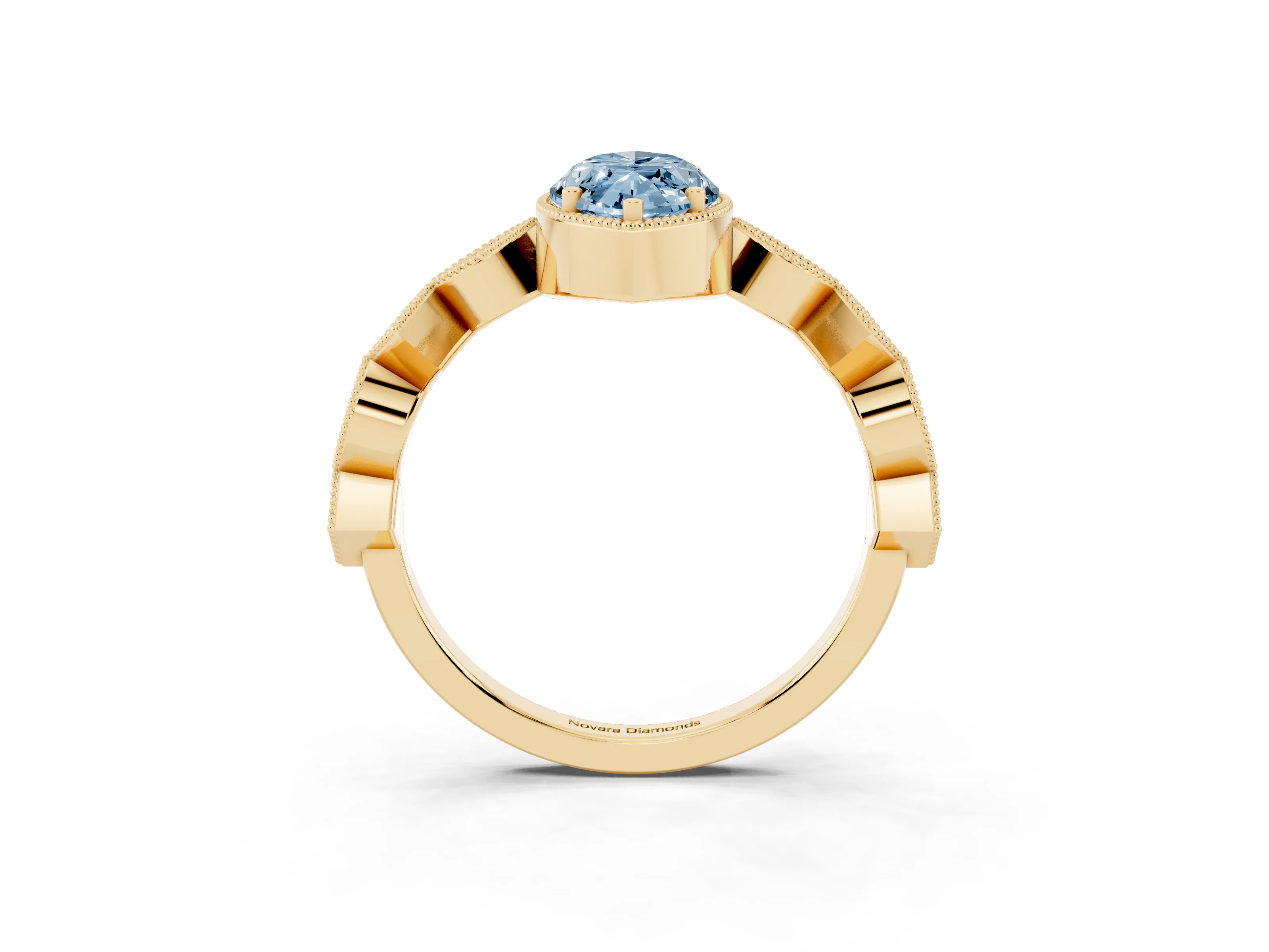Fancy Blue Marquise Cut Diamond Milgrain Marquise Twist Band Ring Set in Yellow gold with Prong Setting