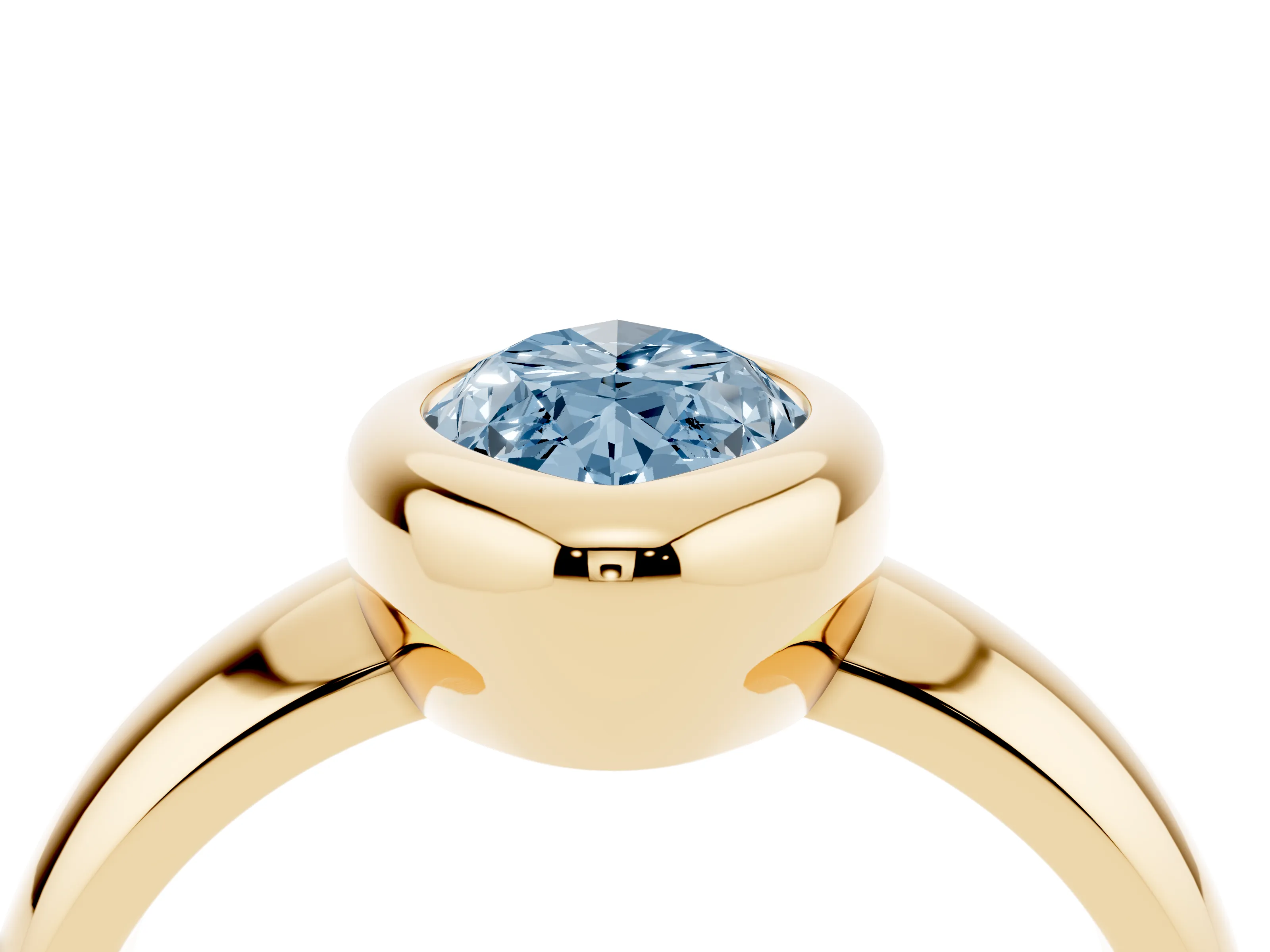 Fancy Blue Bezel Set Marquise Cut Diamond Solitaire Ring Set in Yellow gold with Wide Band