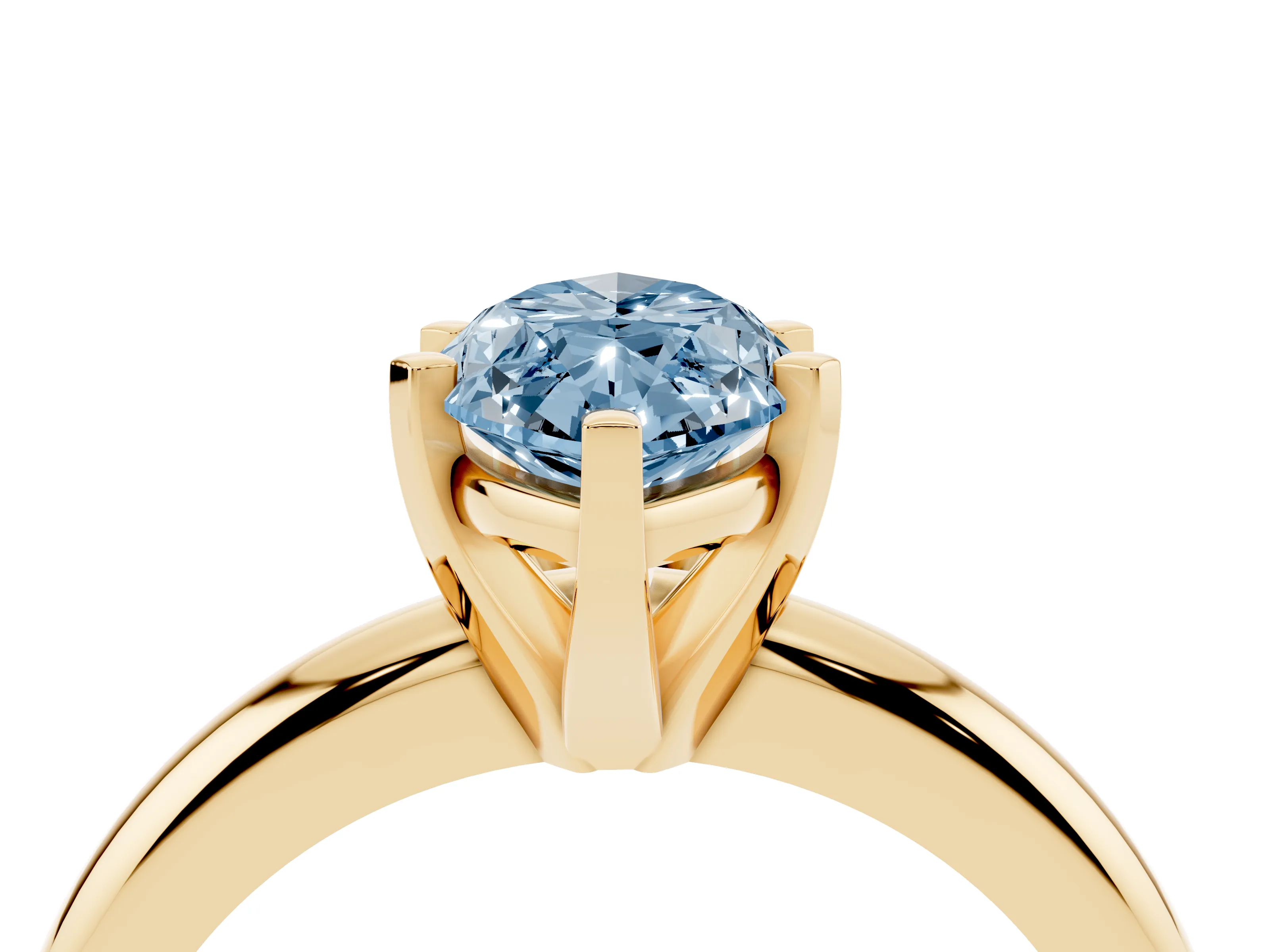 Fancy Blue Marquise Cut Diamond Solitaire Engagement Ring Set in Yellow gold with Round Band and Prong Setting