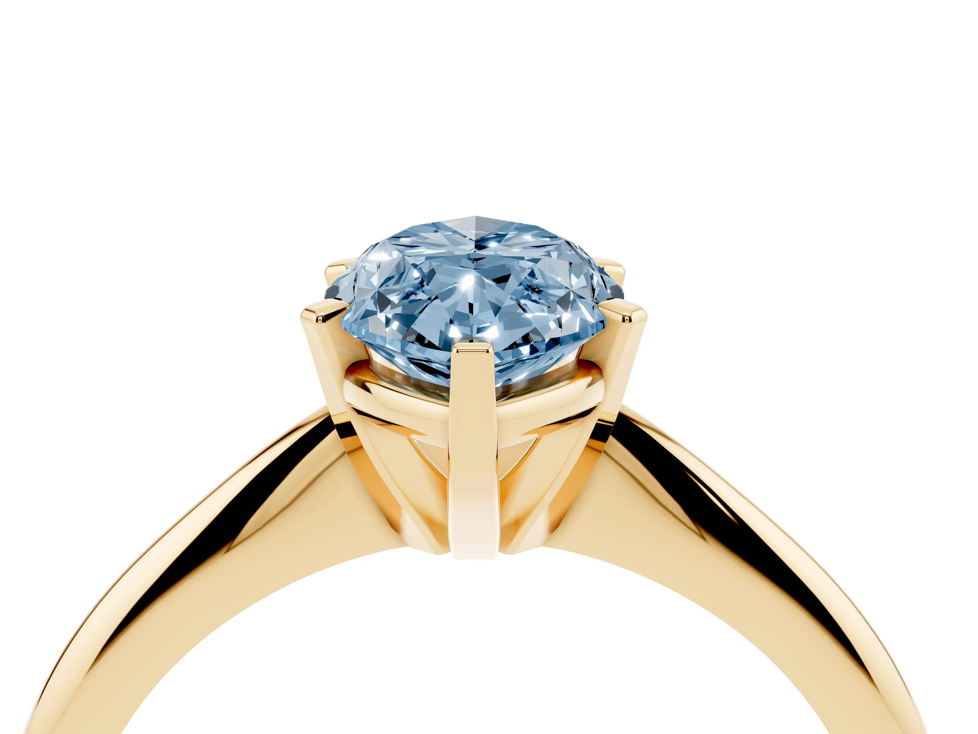 Fancy Blue Marquise Cut Diamond Solitaire Ring Set in Yellow gold with Prong Setting on a Plain Round Band
