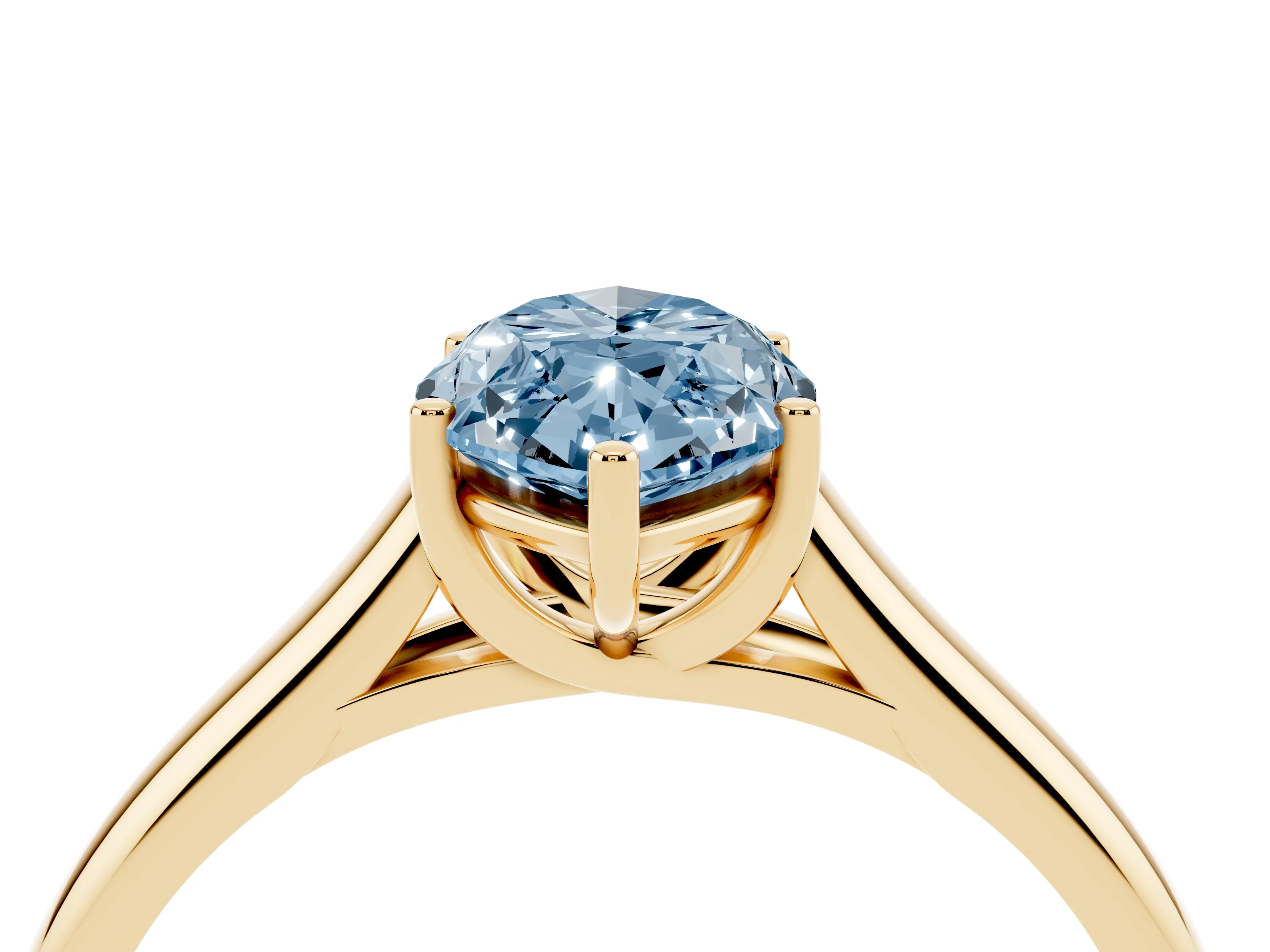 Fancy Blue Marquise Cut Diamond Solitaire Engagement Ring Set in Yellow gold with Subtly Tapered Band and Prong Setting