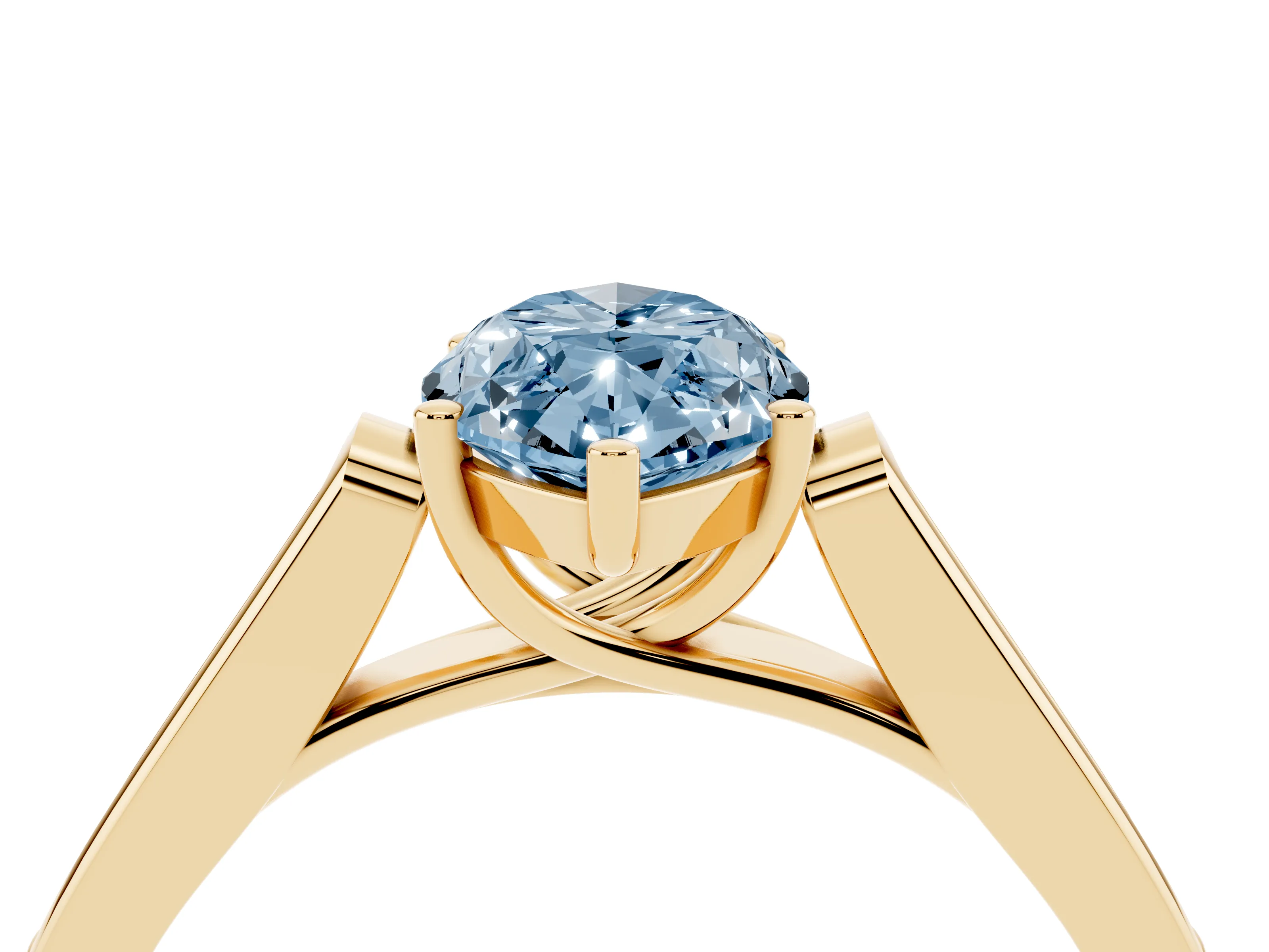 Fancy Blue Marquise Cut Diamond Solitaire Cathedral Engagement Ring Set in Yellow gold with Channel-Set Band and Prong Setting