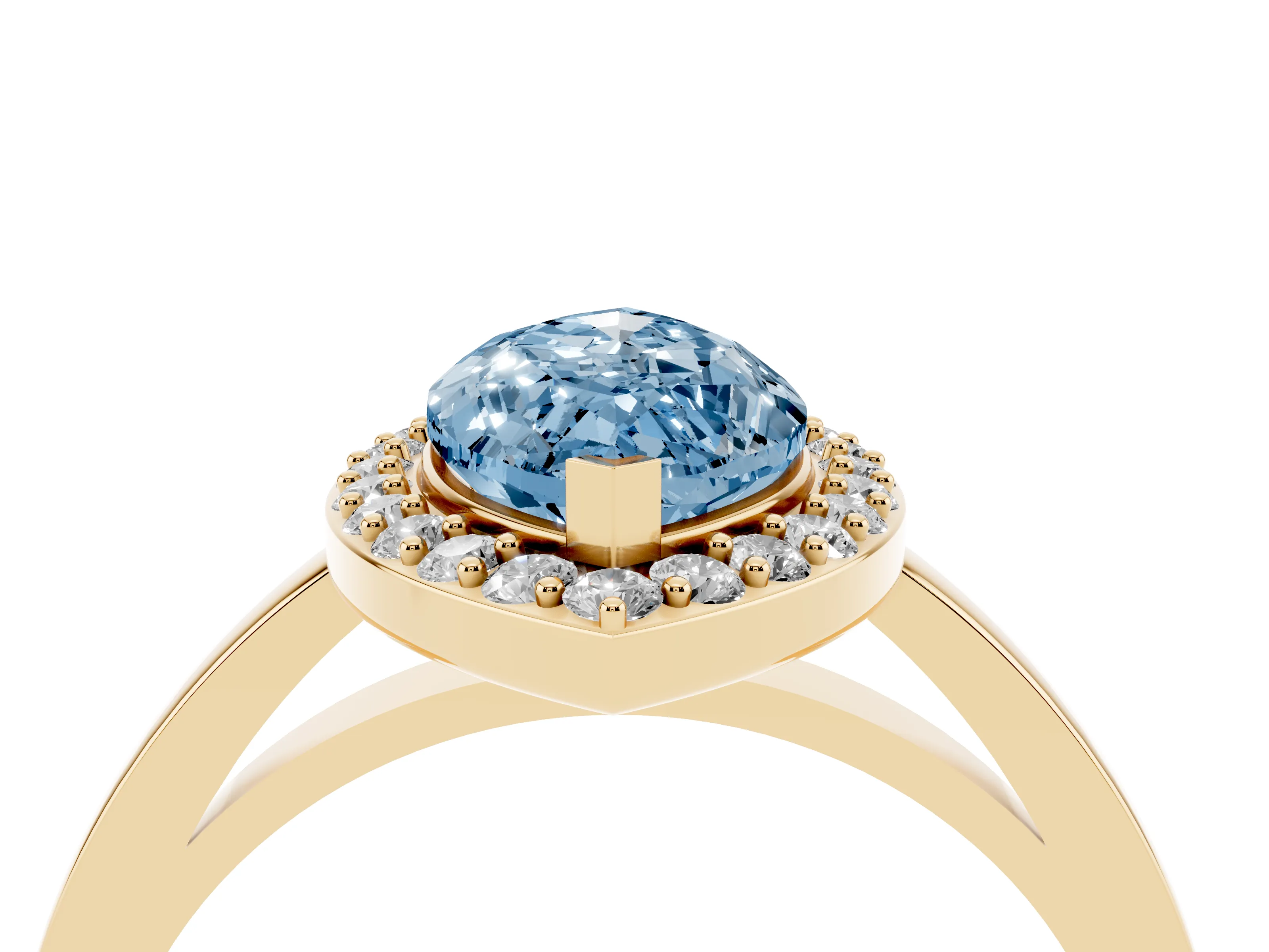 Fancy Blue Marquise Cut Diamond Halo Ring Set in Yellow gold with Solitaire Band and Prong Setting