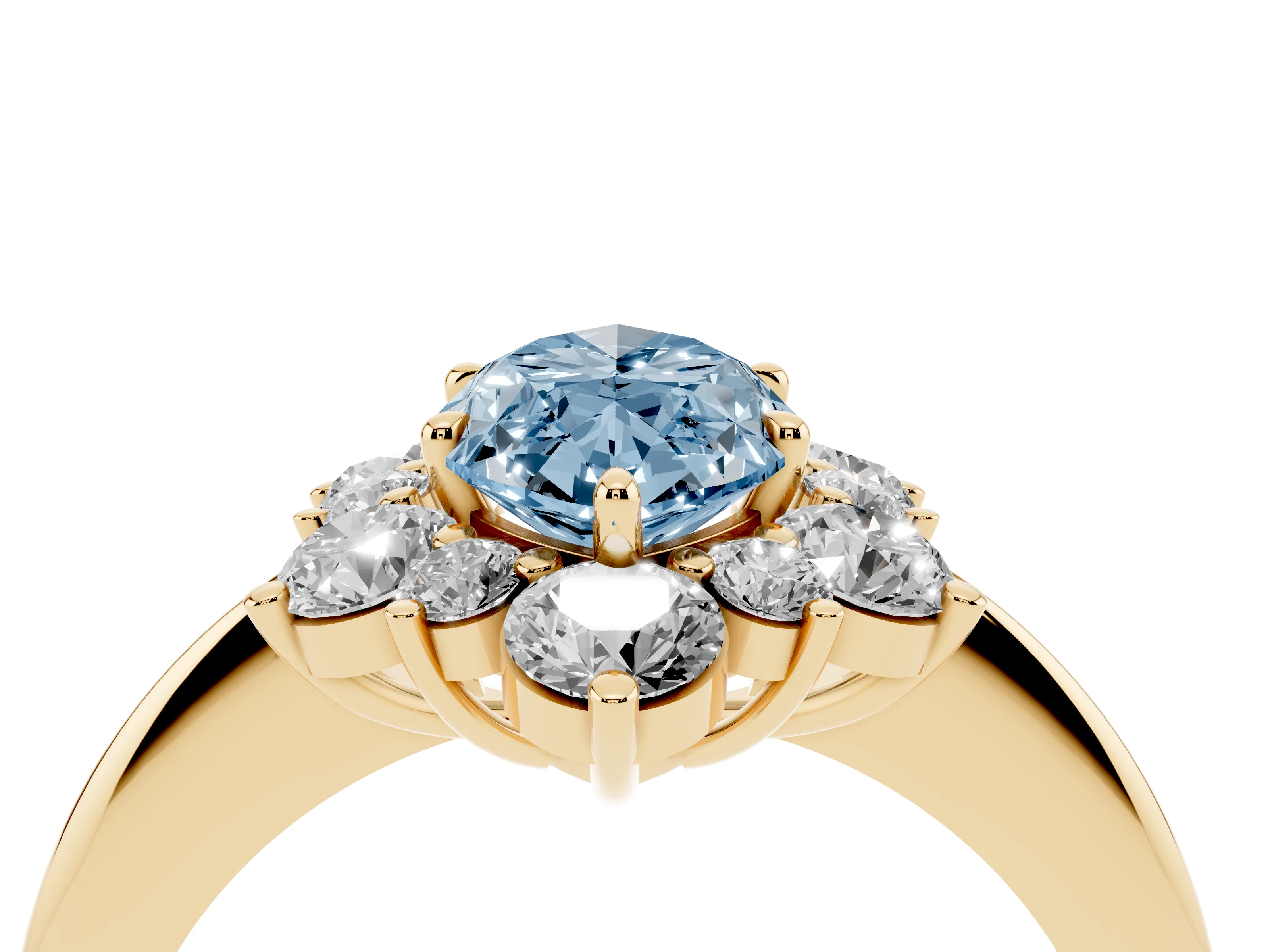 Fancy Blue Marquise Cut Diamond Cluster Halo Ring Set in Yellow gold with Solitaire Band and Prong Setting