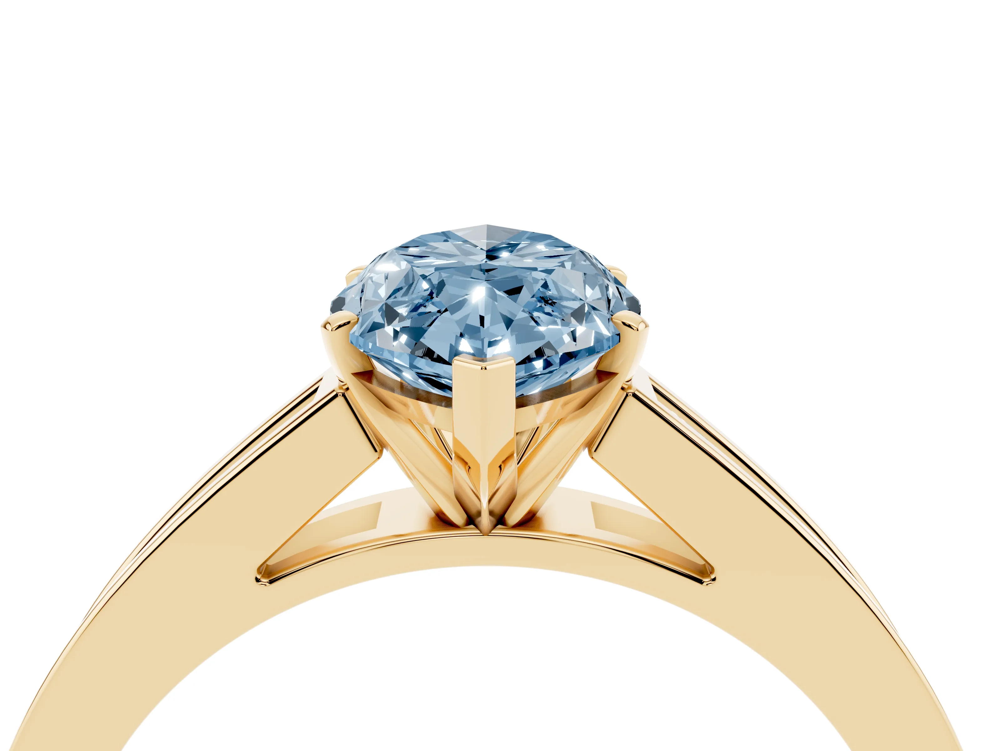 Fancy Blue Marquise Cut Diamond Solitaire Ring Set in Yellow gold with Channel-Set Band and Prong Setting