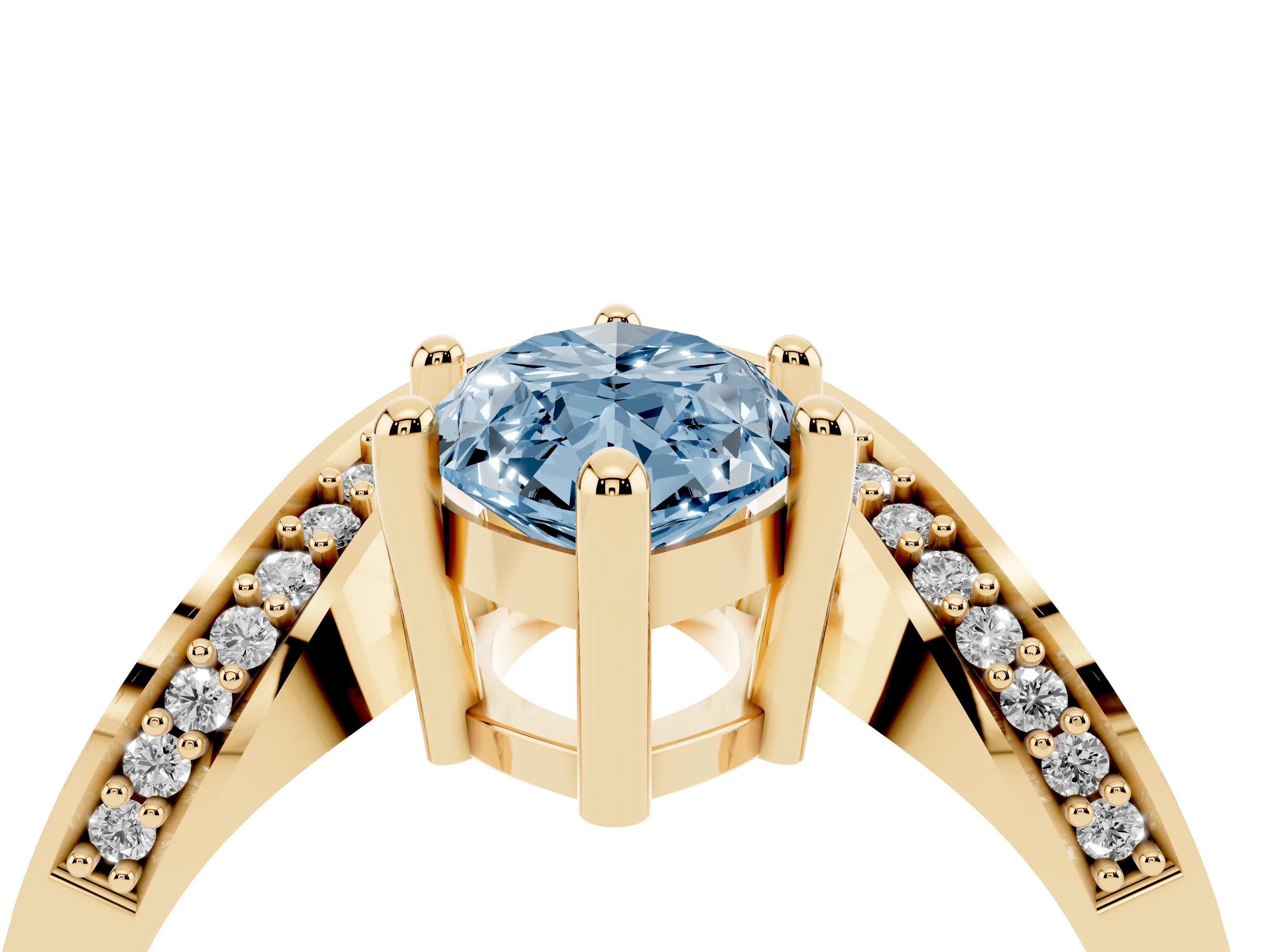 Fancy Blue Marquise Cut Diamond Solitaire Engagement Ring Set in Yellow gold with Pavé Shoulders