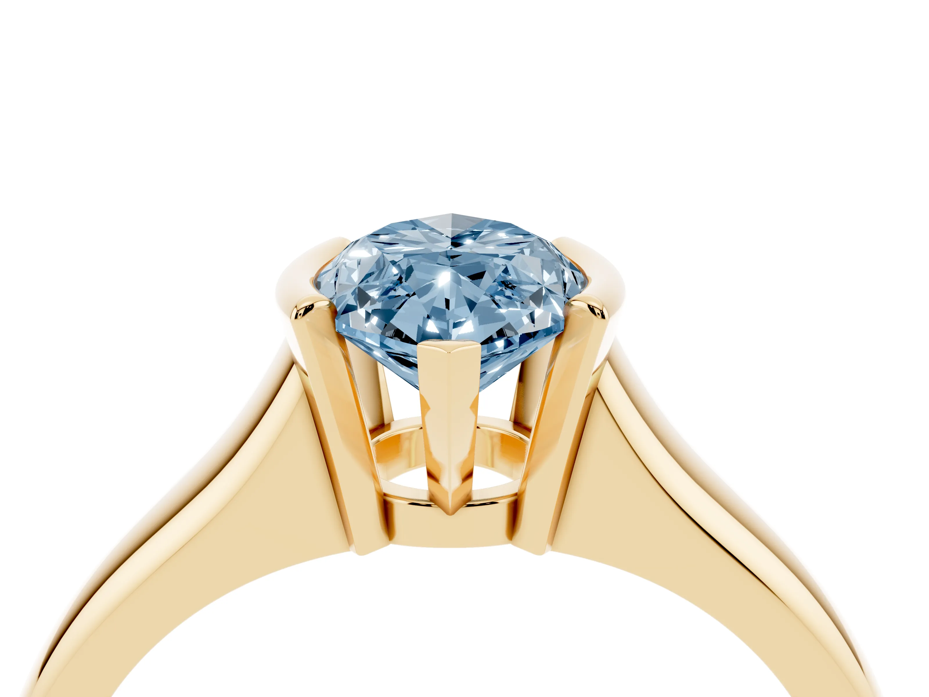 Fancy Blue Marquise Cut Diamond Solitaire Tension Set Ring Set in Yellow gold with Split Shank Band
