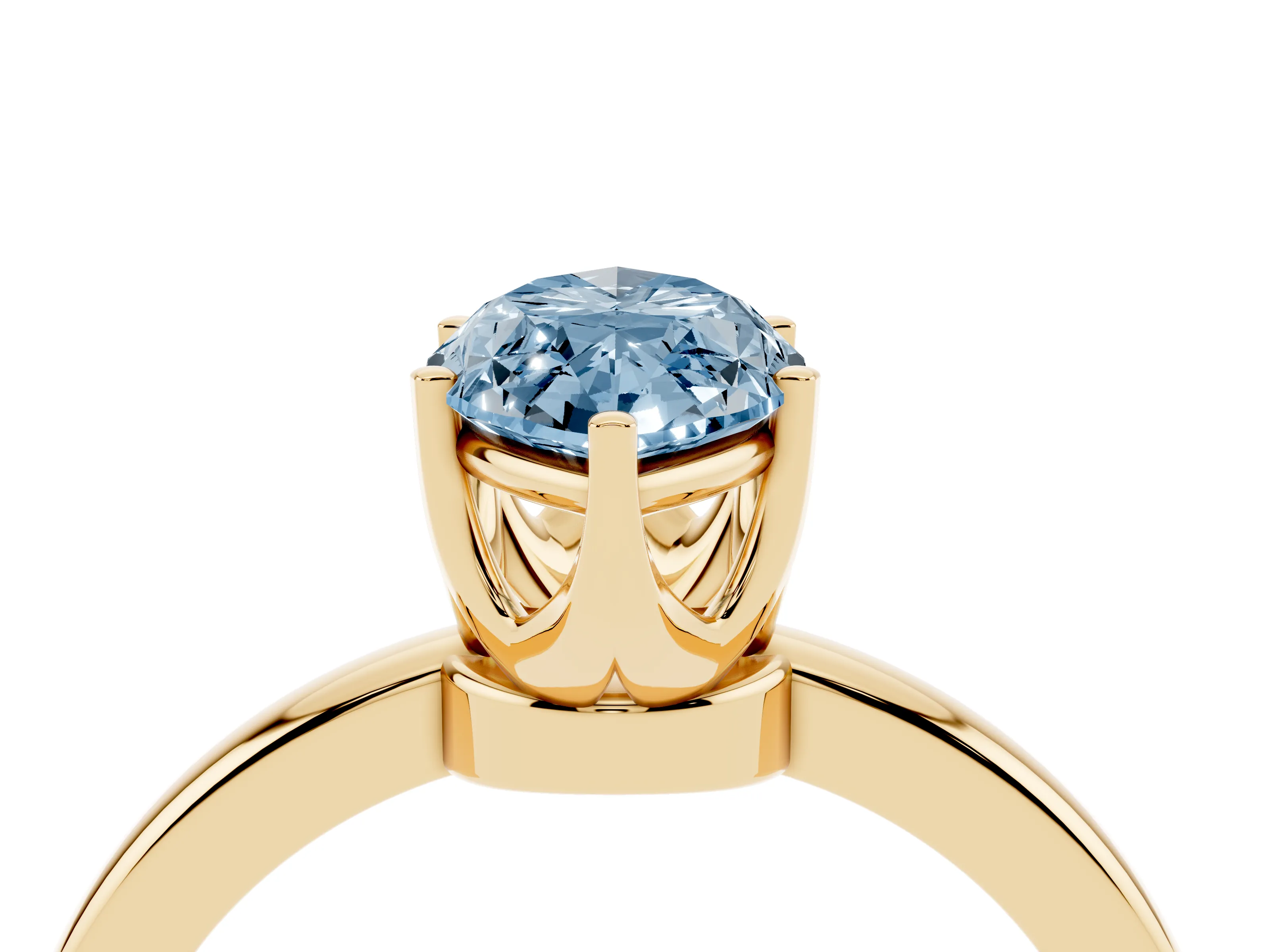 Fancy Blue Marquise Cut Diamond Solitaire Ring Set in Yellow gold with Raised Prong Setting on a Classic Band