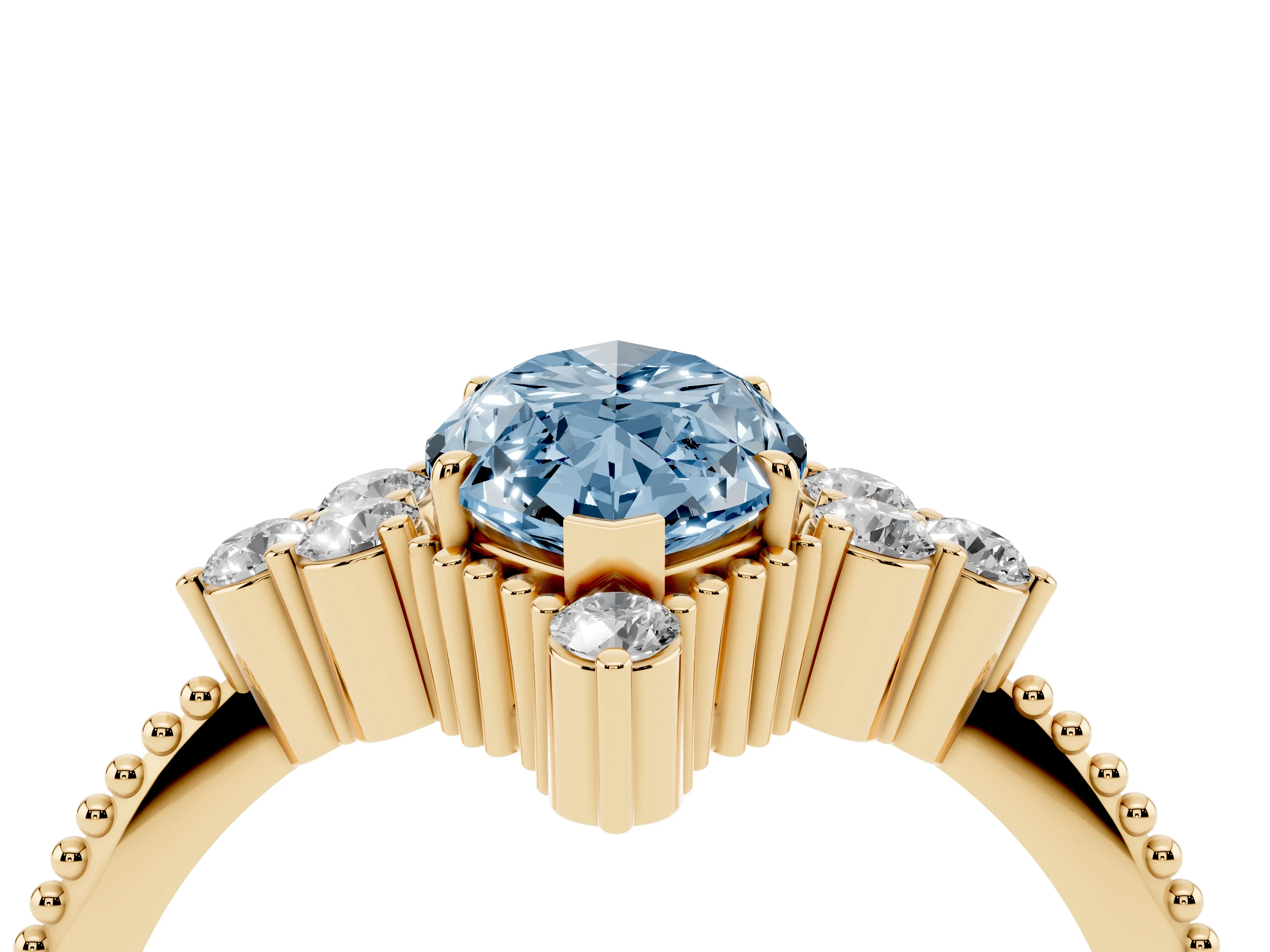 Fancy Blue Marquise Cut Diamond Cluster Ring Set in Yellow gold with Beaded Band
