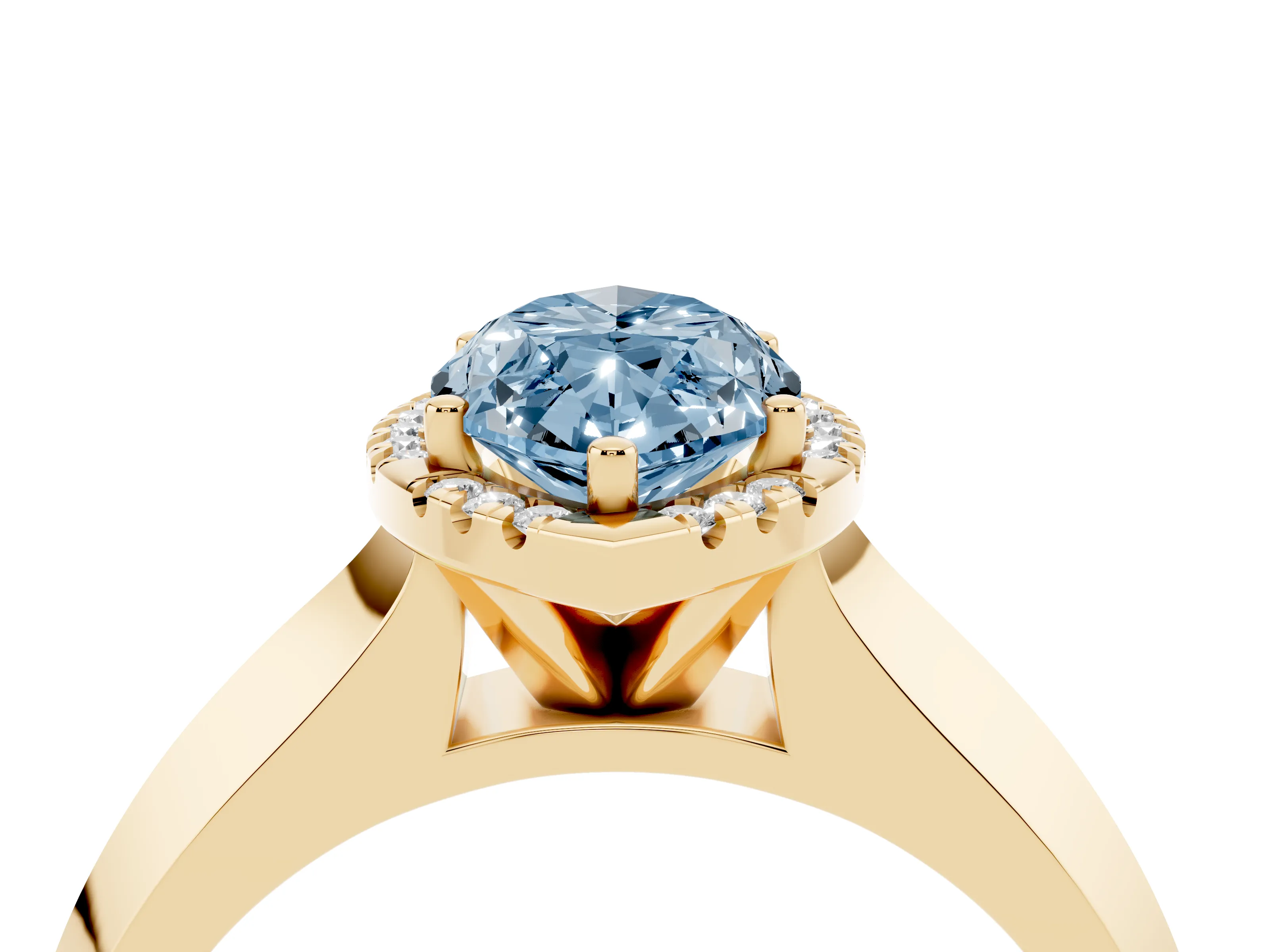 Fancy Blue Marquise Cut Diamond Halo Ring Set in Yellow gold with Cathedral Band and Prong Setting