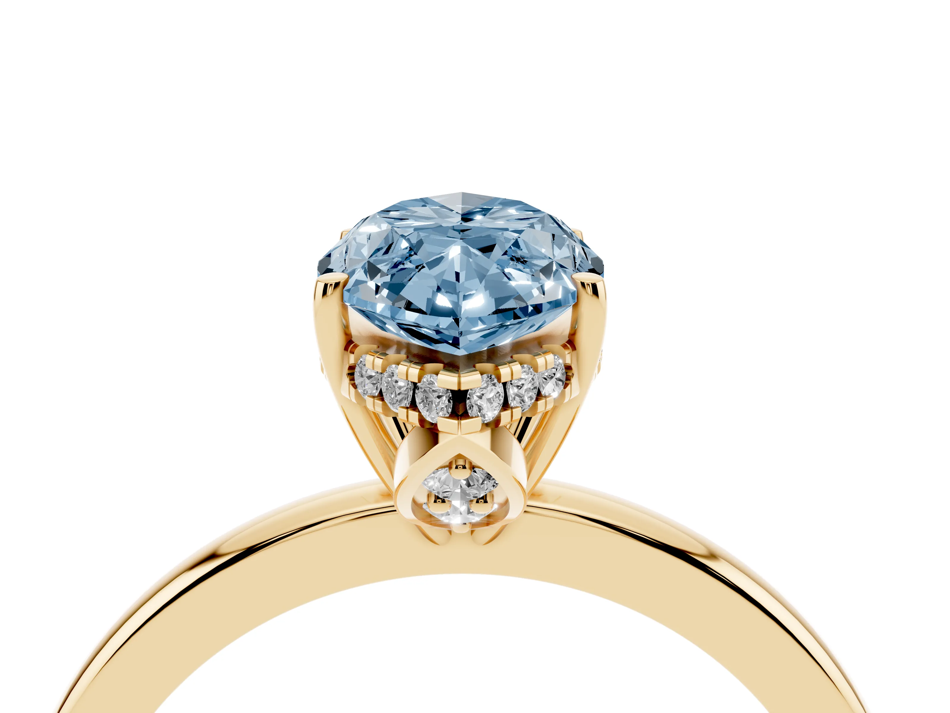 Fancy Blue Marquise Cut Diamond Solitaire Ring Set in Yellow gold with Plain Band and Prong Setting