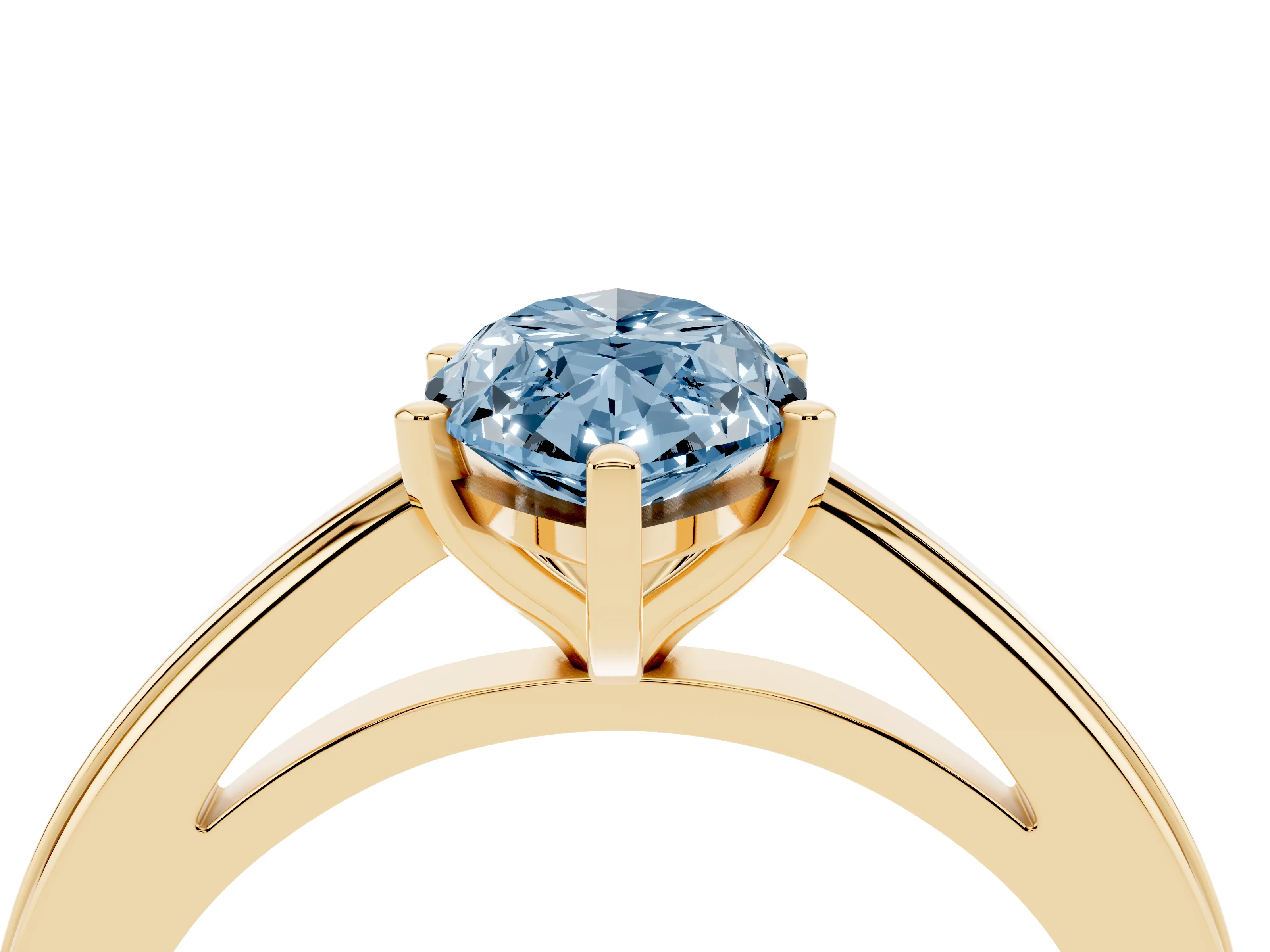Fancy Blue Marquise Cut Diamond Solitaire Ring Set in Yellow gold with Prong Setting and Classic Band
