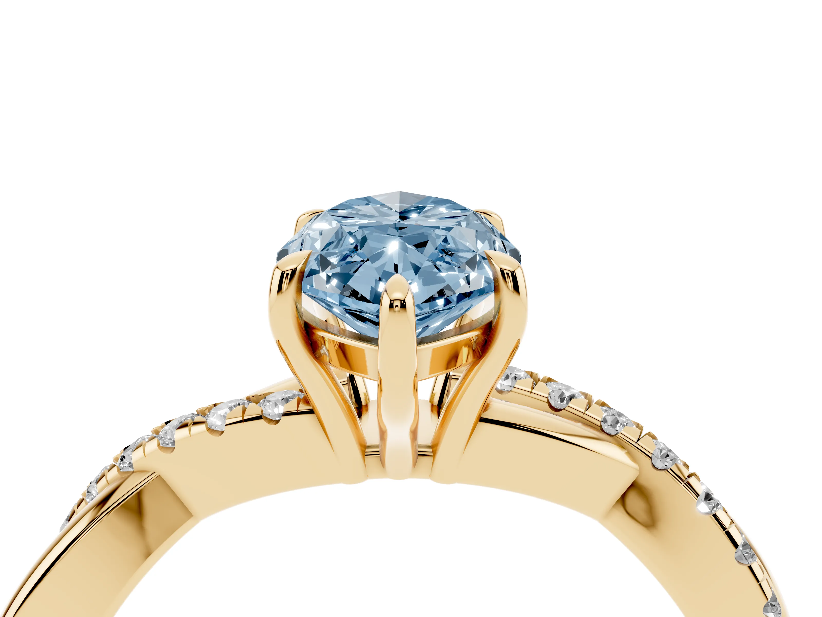 Fancy Blue Marquise Cut Diamond Twisted Pavé Band Ring Set in Yellow gold with Prong Setting