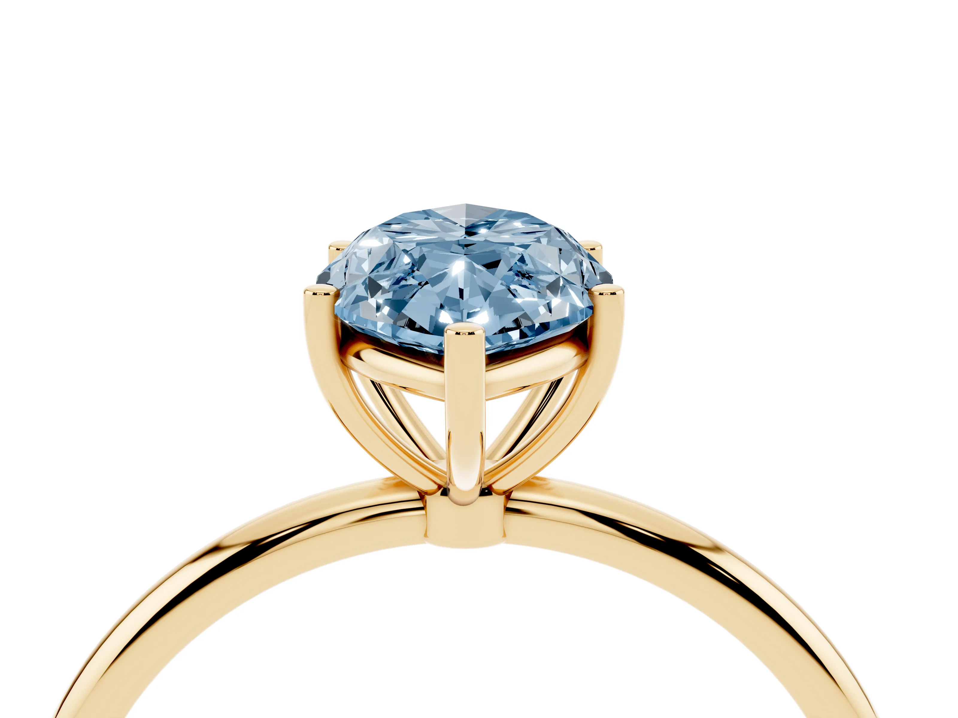 Fancy Blue Marquise Cut Diamond Solitaire Engagement Ring Set in Yellow gold with Thin Band and Prong Setting