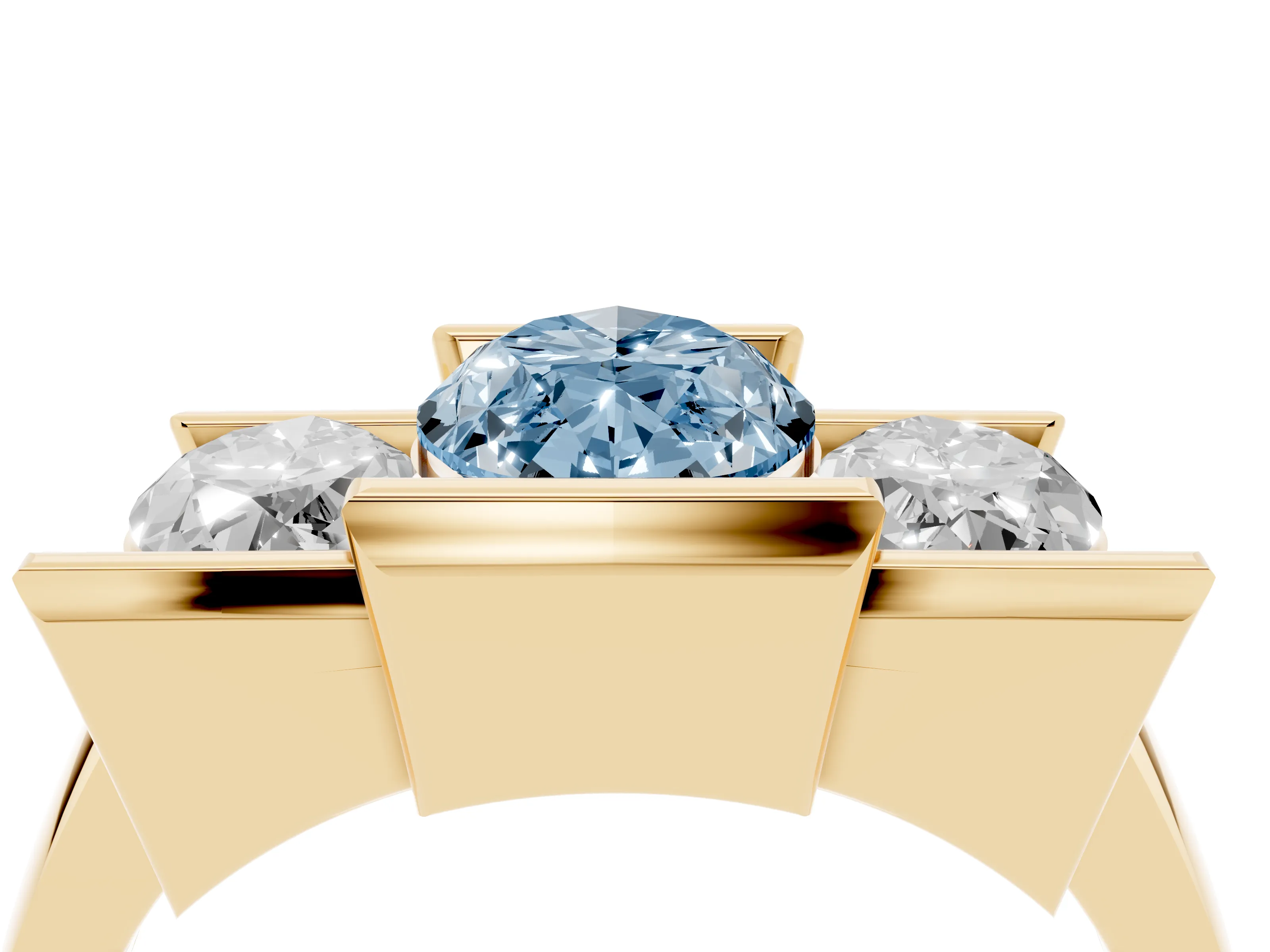 Fancy Blue Marquise Cut Diamond Three-Stone Channel Set Ring Set in Yellow gold with Smooth Polished Band
