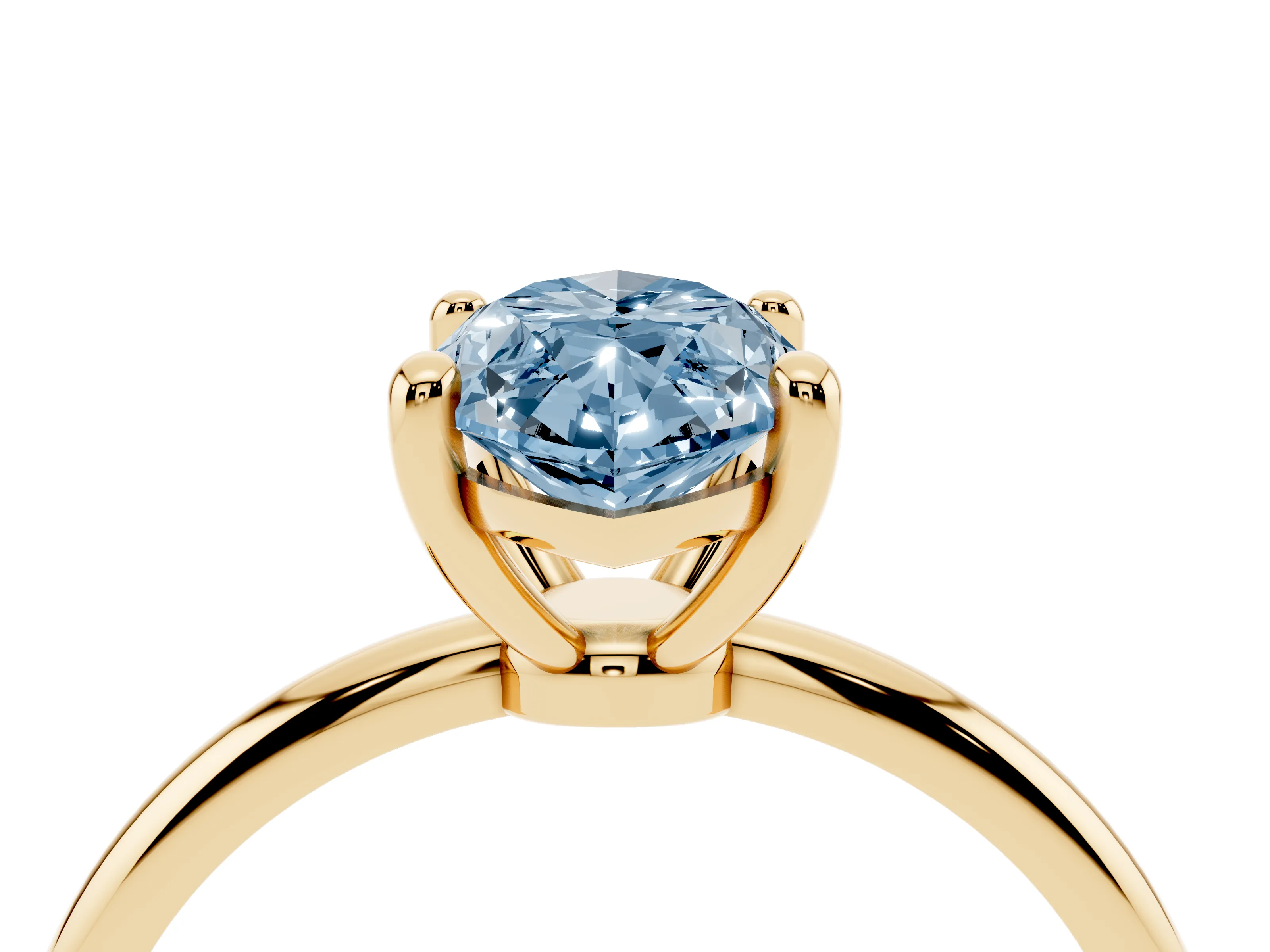 Fancy Blue Marquise Cut Diamond Solitaire Ring Set in Yellow gold with Secure Prong Setting on a Classic Band