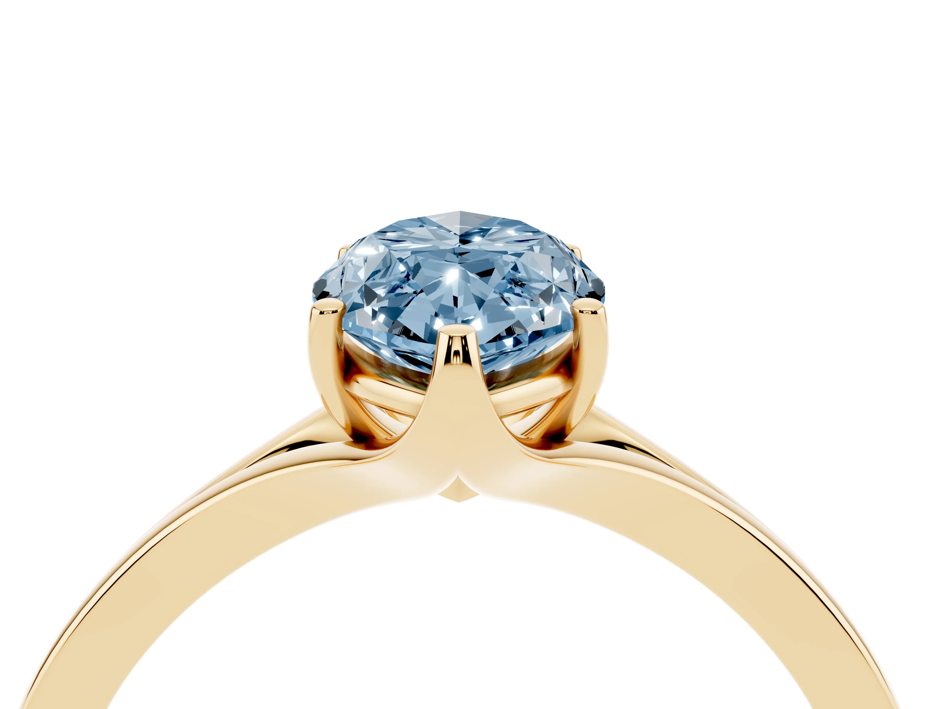 Fancy Blue Marquise Cut Diamond Solitaire Ring Set in Yellow gold with Polished Tapered Band and Prong Setting