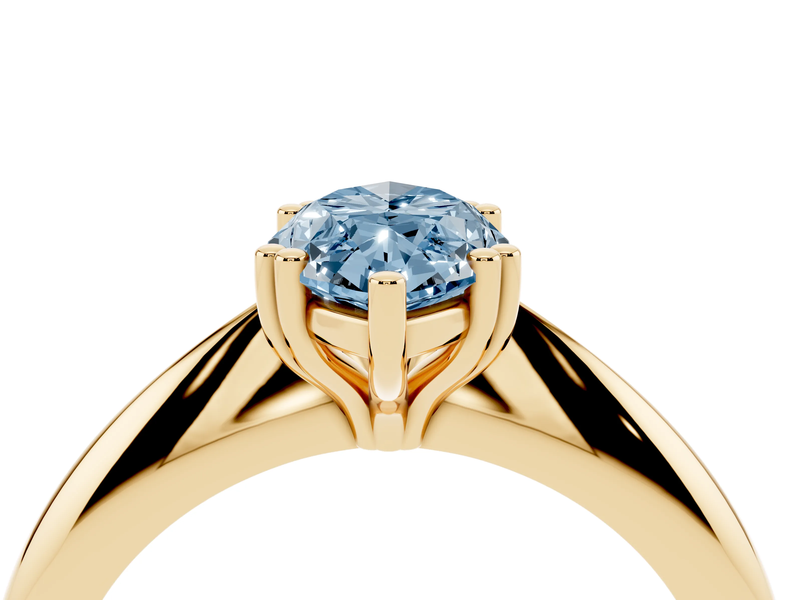Fancy Blue Marquise Cut Diamond Solitaire Engagement Ring Set in Yellow gold with Tapered Band and Prong Setting
