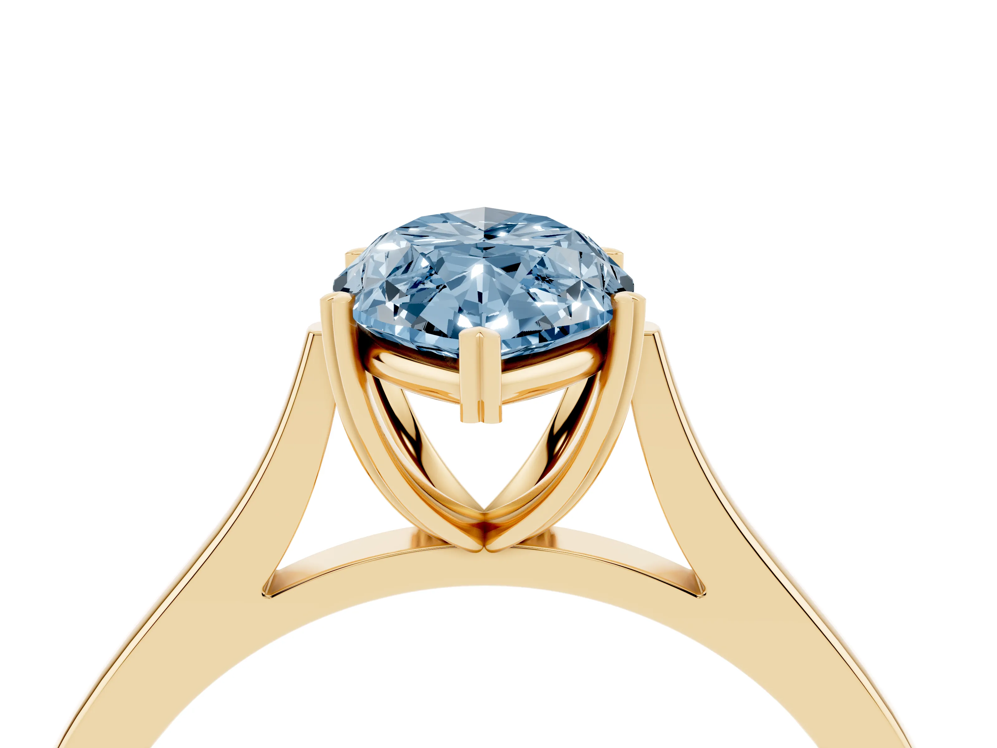 Fancy Blue Marquise Cut Diamond Solitaire Heart Prong Engagement Ring Set in Yellow gold with Tapered Band