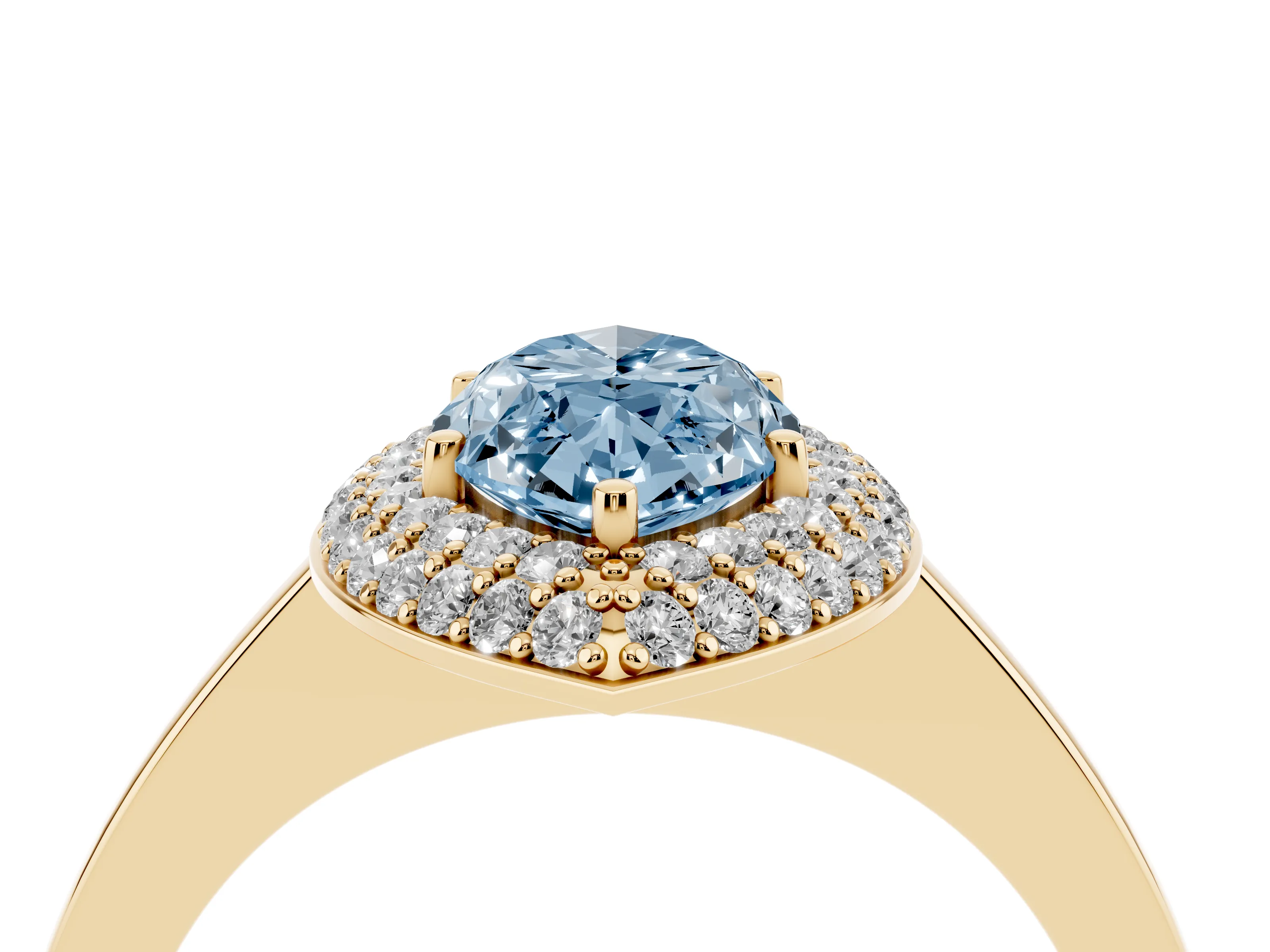 Fancy Blue Marquise Cut Diamond Halo Engagement Ring Set in Yellow gold with Solitaire Band and Prong Setting