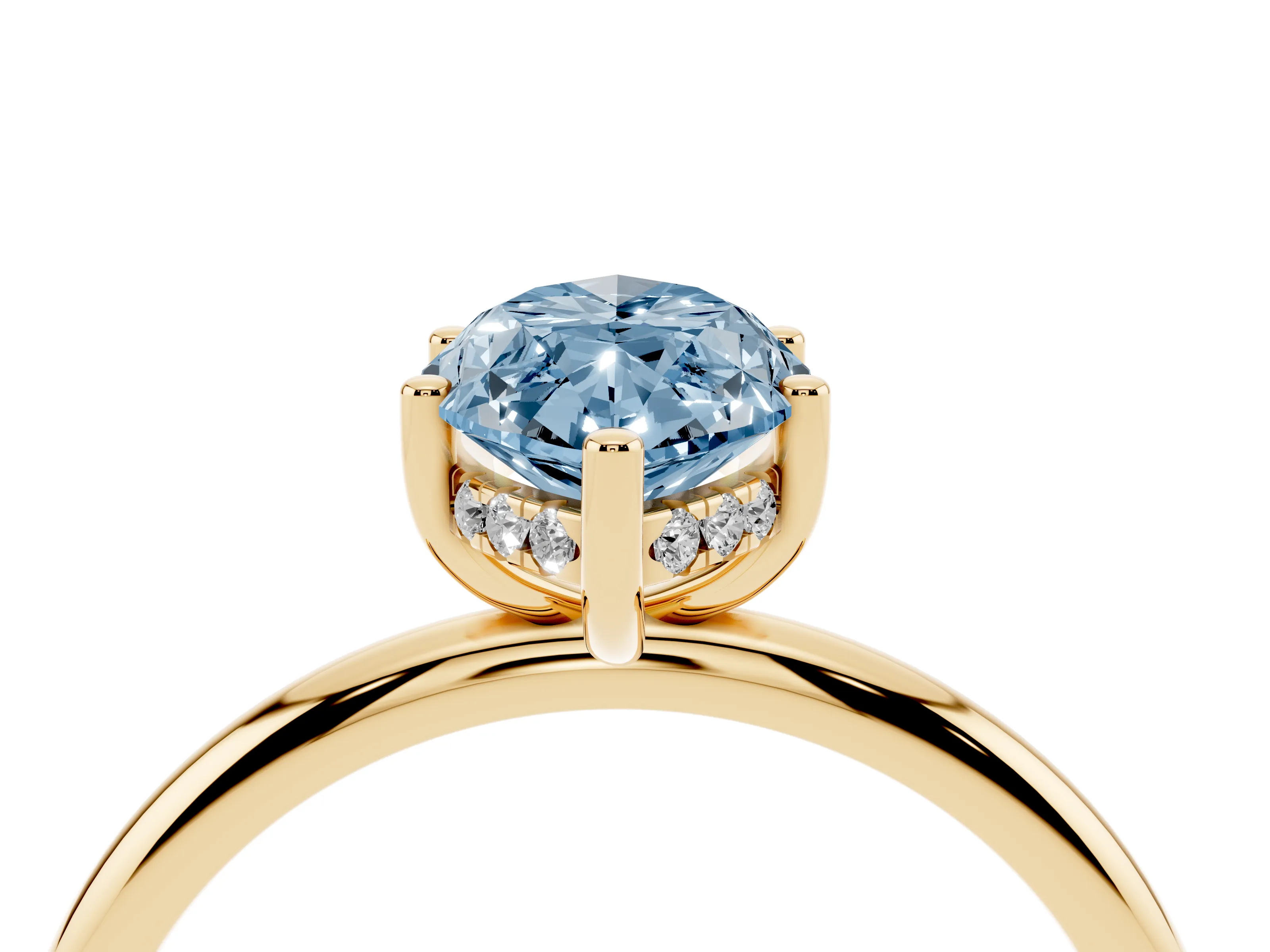 Fancy Blue Marquise Cut Diamond Solitaire Engagement Ring Set in Yellow gold with Prong Setting and Polished Band