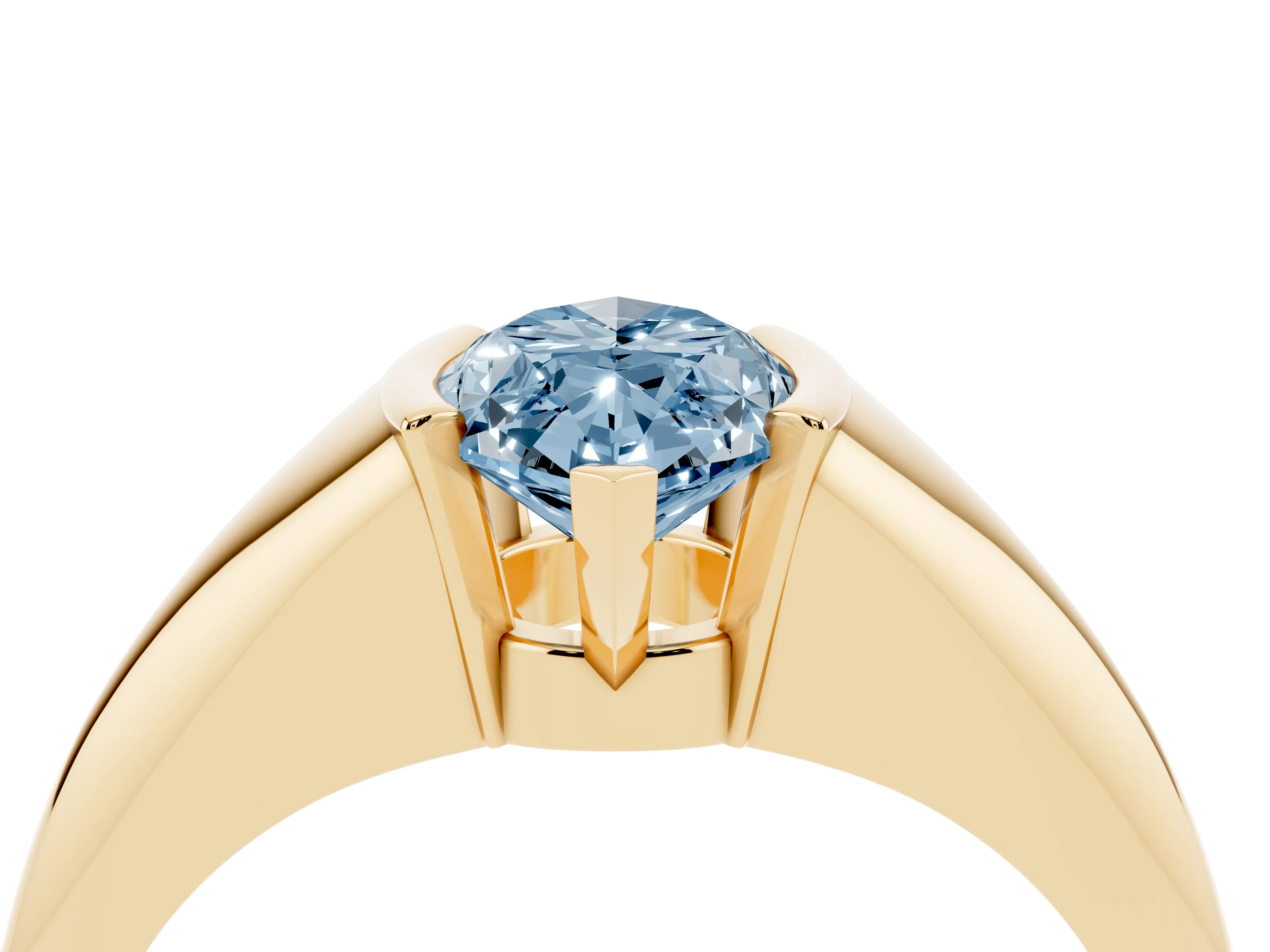 Fancy Blue Marquise Cut Diamond Solitaire Tension Set Ring Set in Yellow gold