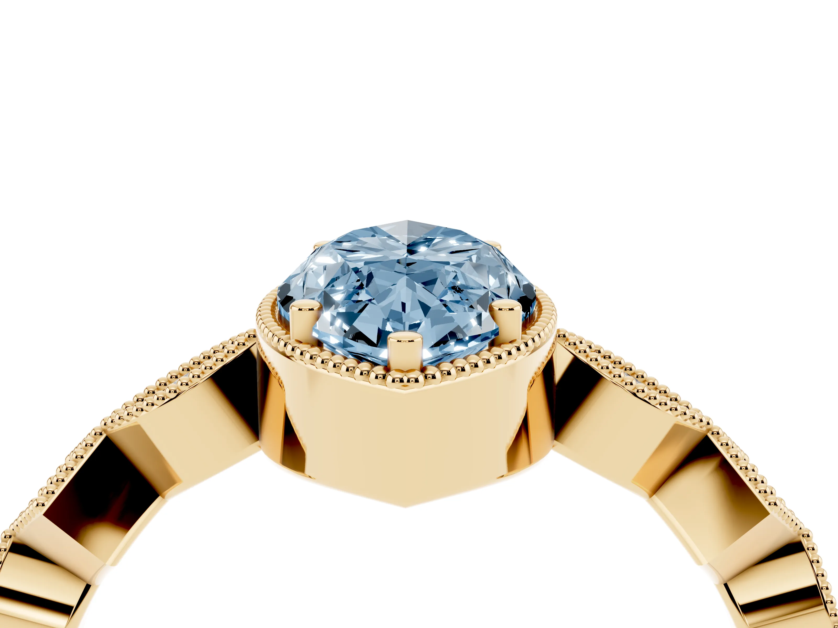 Fancy Blue Marquise Cut Diamond Milgrain Marquise Twist Band Ring Set in Yellow gold with Prong Setting
