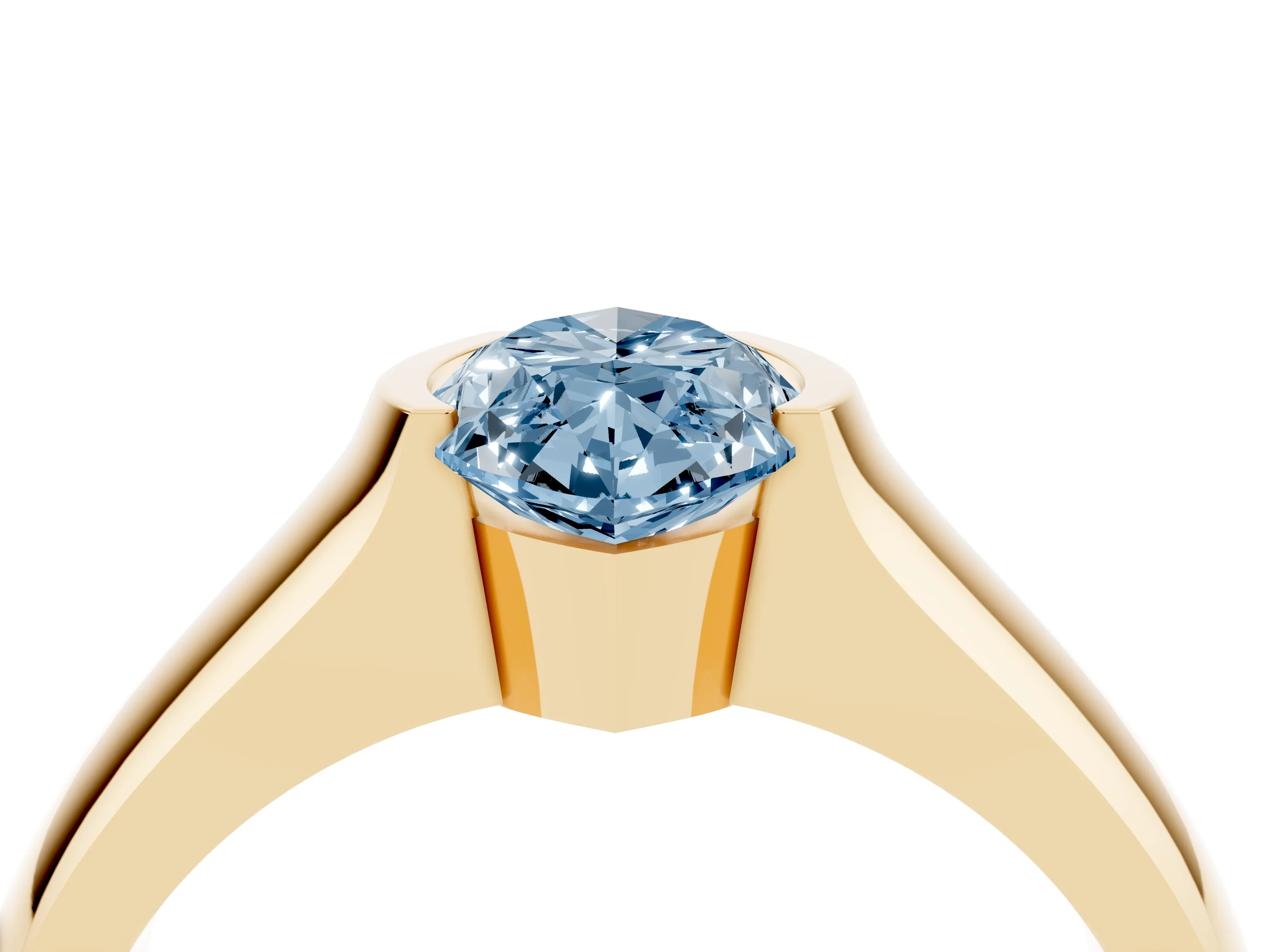 Fancy Blue Marquise Cut Diamond Bezel Solitaire Ring Set in Yellow gold with Wide Band