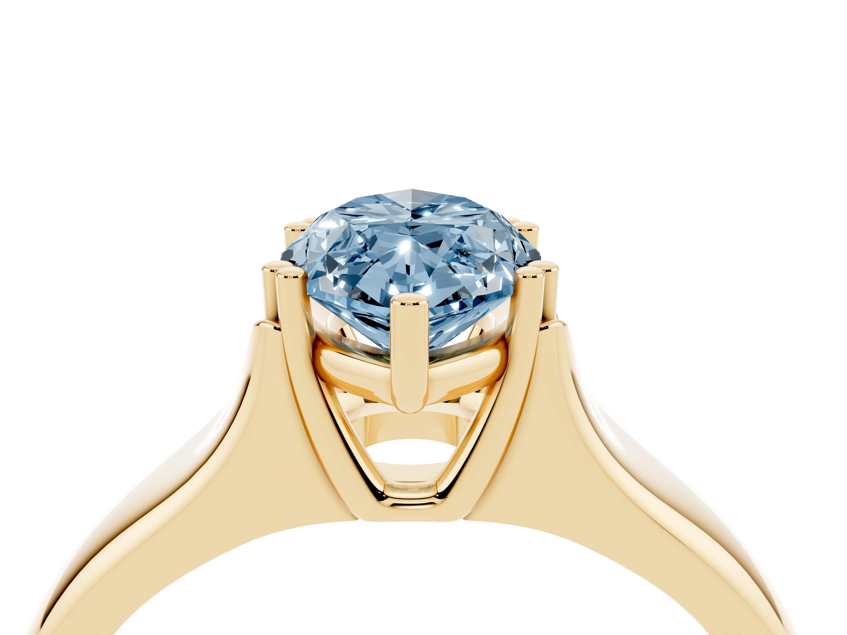 Fancy Blue Marquise Cut Diamond Solitaire Ring Set in Yellow gold with Wide Band and Prong Setting