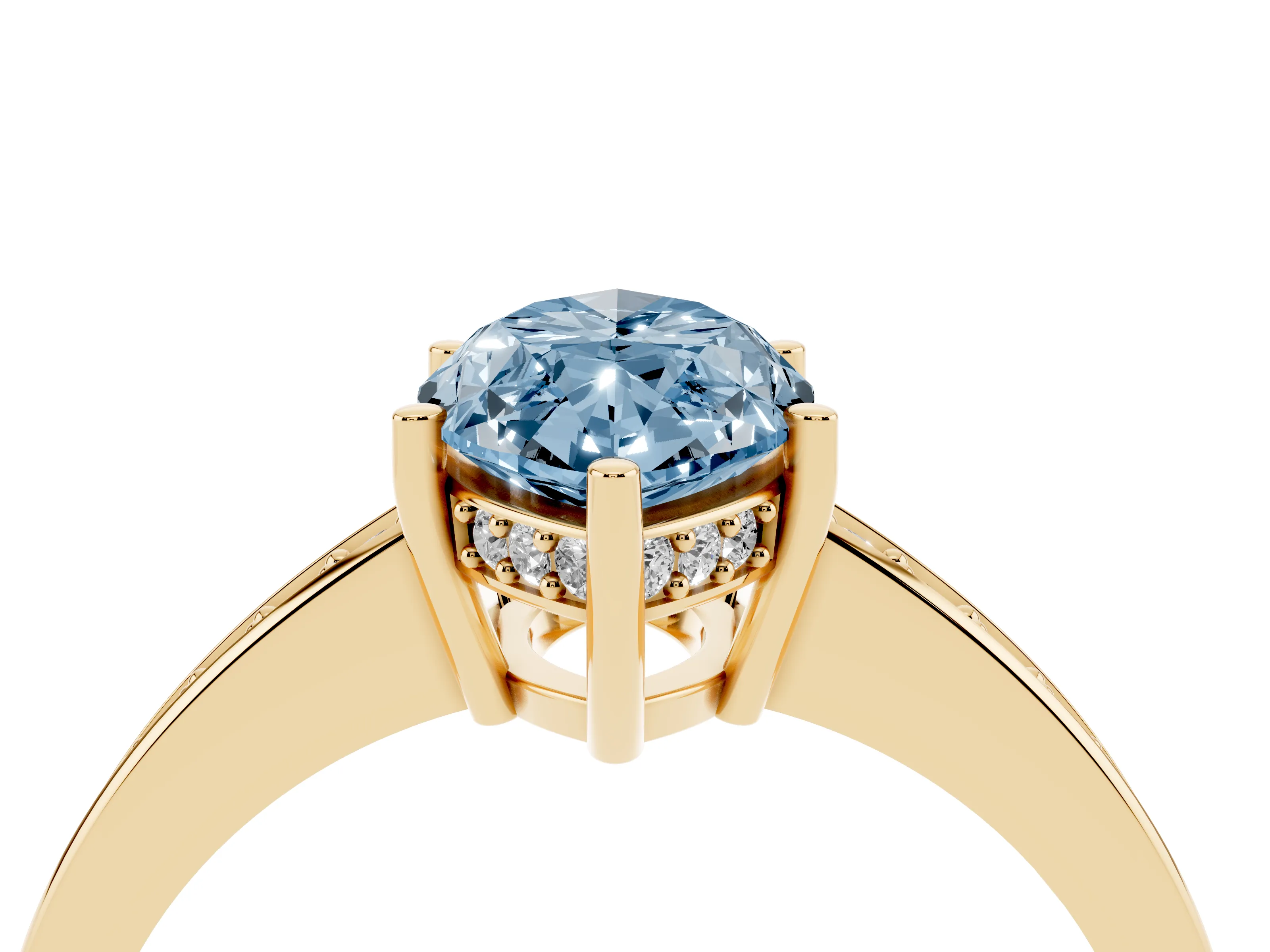 Fancy Blue Marquise Cut Diamond Pavé Band Prong Set Solitaire Ring Set in Yellow gold