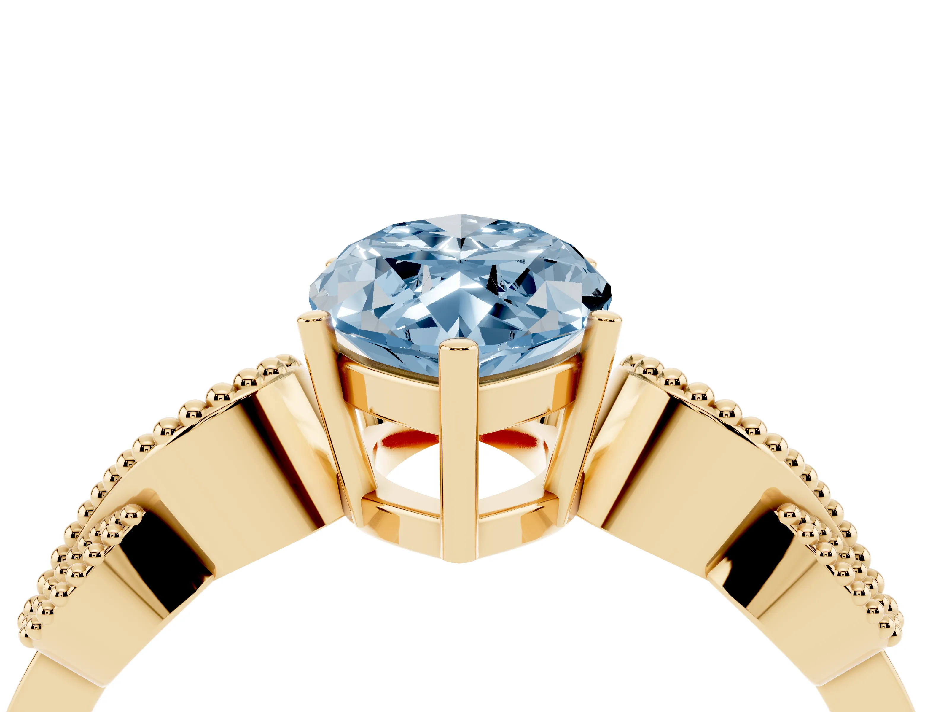 Fancy Blue Marquise Cut Diamond Milgrain Leaf Band Solitaire Ring Set in Yellow gold with Accent Stones and Prong Setting