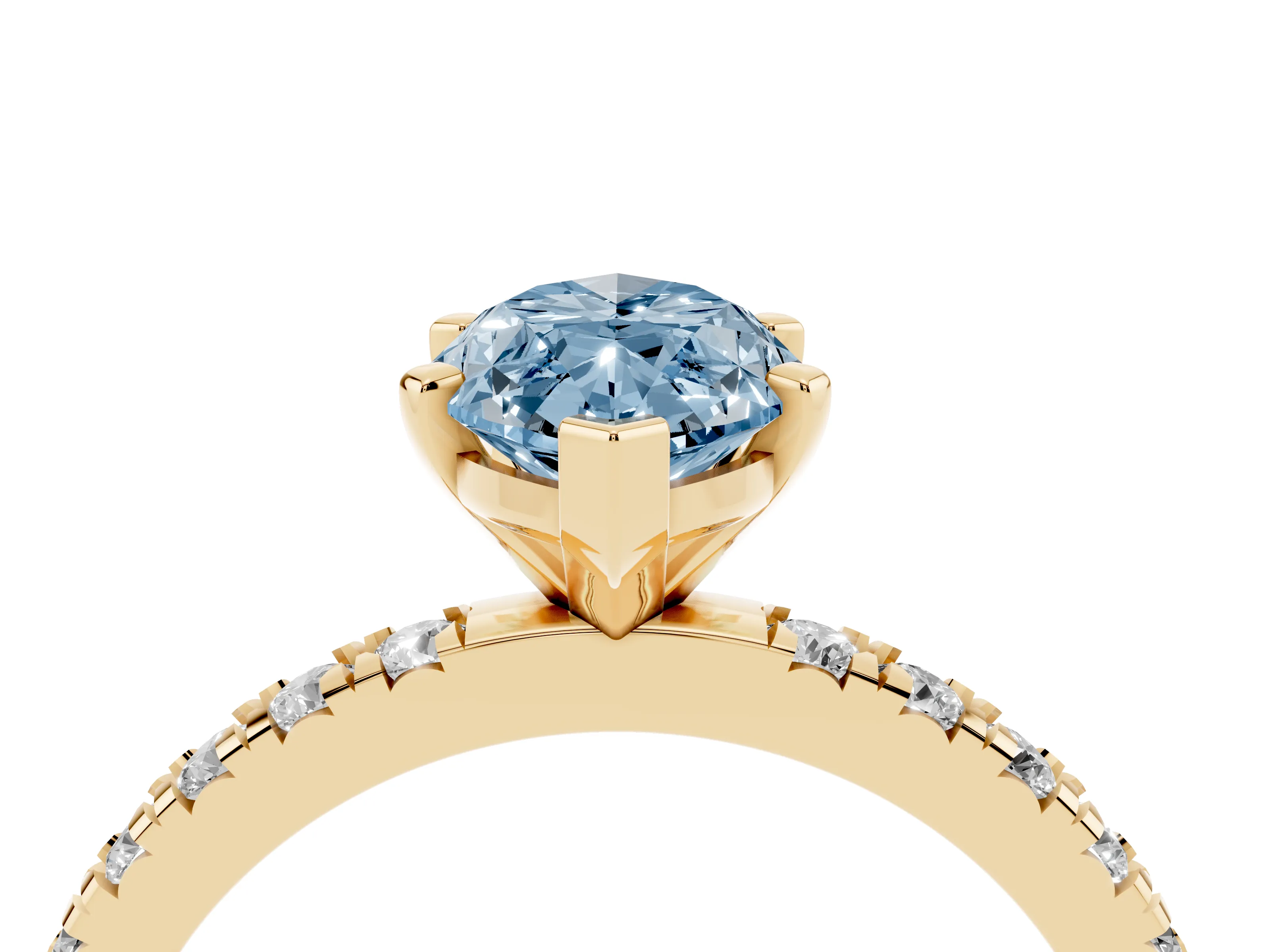 Fancy Blue Marquise Cut Diamond Pavé Band Solitaire Set in Yellow gold with Prong Setting