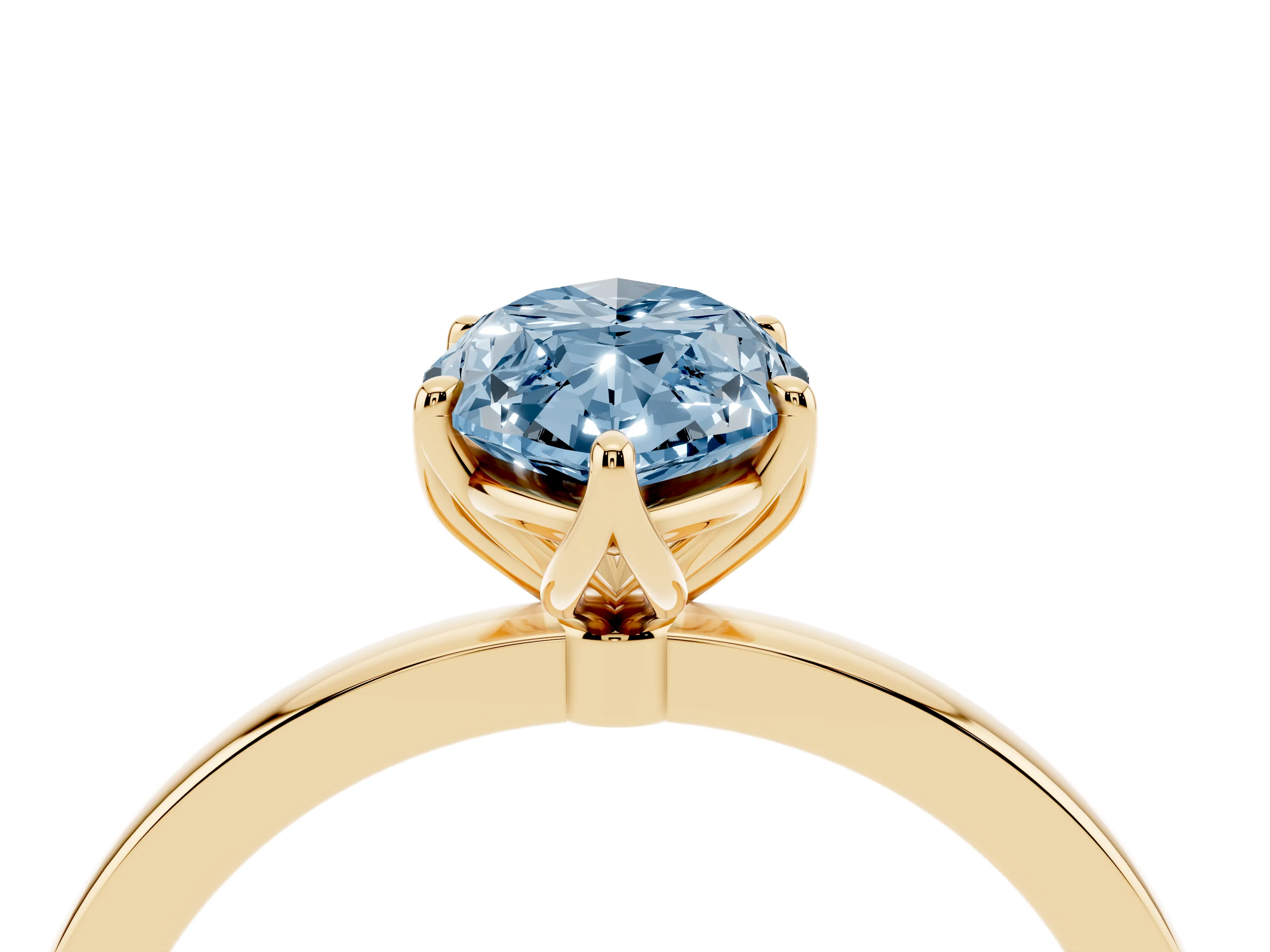 Fancy Blue Marquise Cut Diamond Solitaire Ring Set in Yellow gold with Prong Setting and Thin Polished Band
