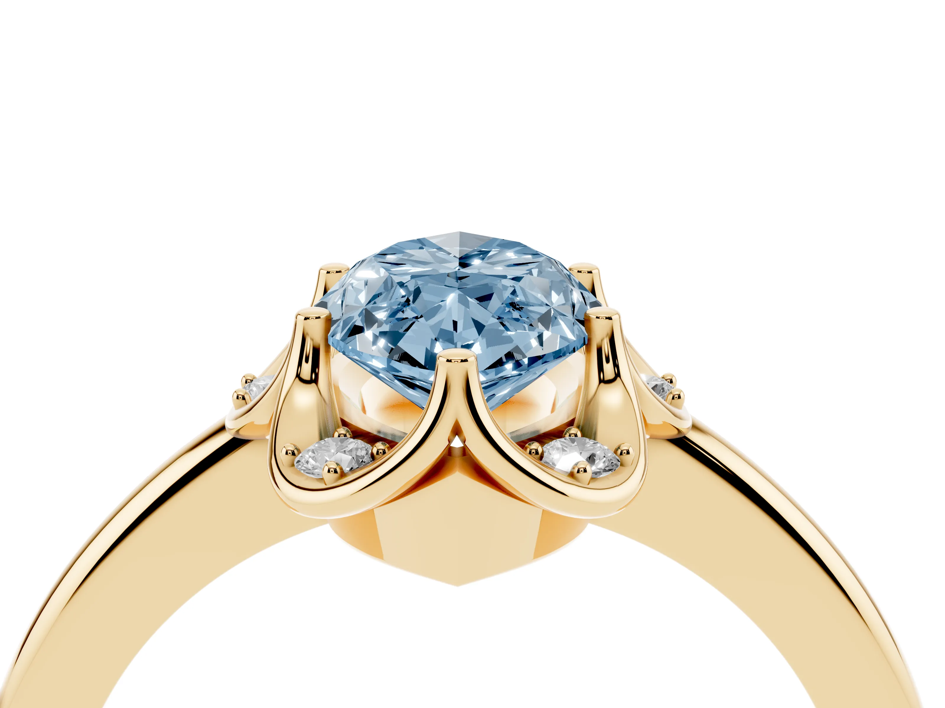 Fancy Blue Marquise Cut Diamond Round Cluster Halo Ring Set in Yellow gold with Solitaire Band and Prong Setting
