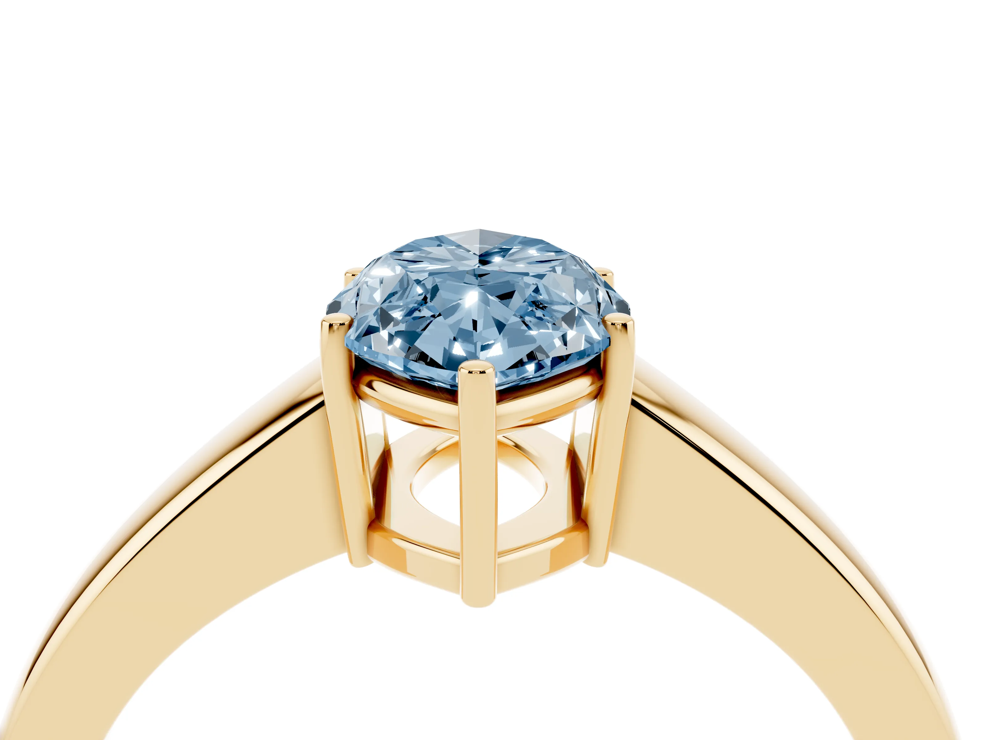 Fancy Blue Marquise Cut Diamond Solitaire Ring Set in Yellow gold with Tapered Band and Prong Setting