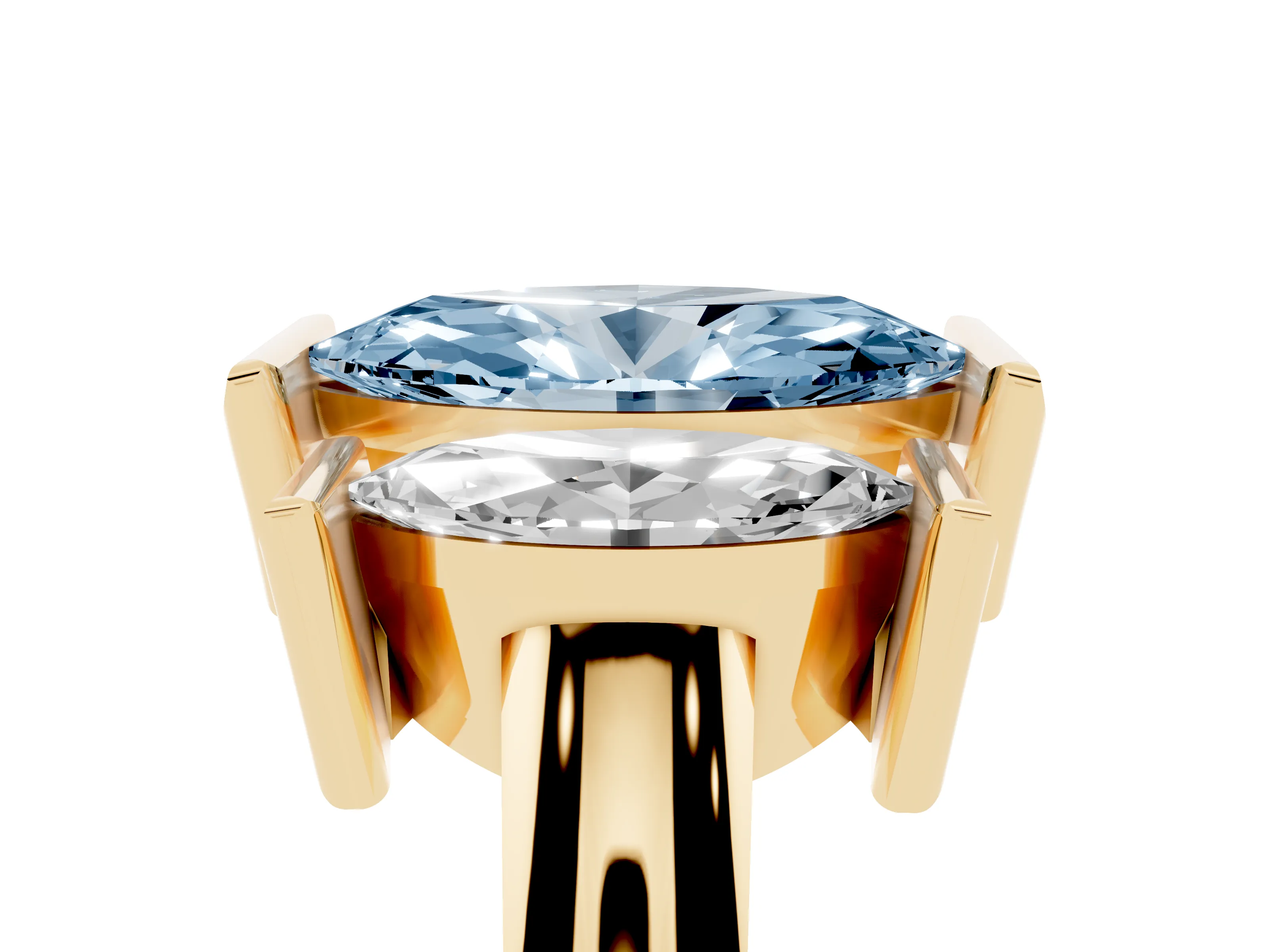 Fancy Blue Marquise Cut Diamond Three-Stone Channel Set Ring Set in Yellow gold with Smooth Polished Band