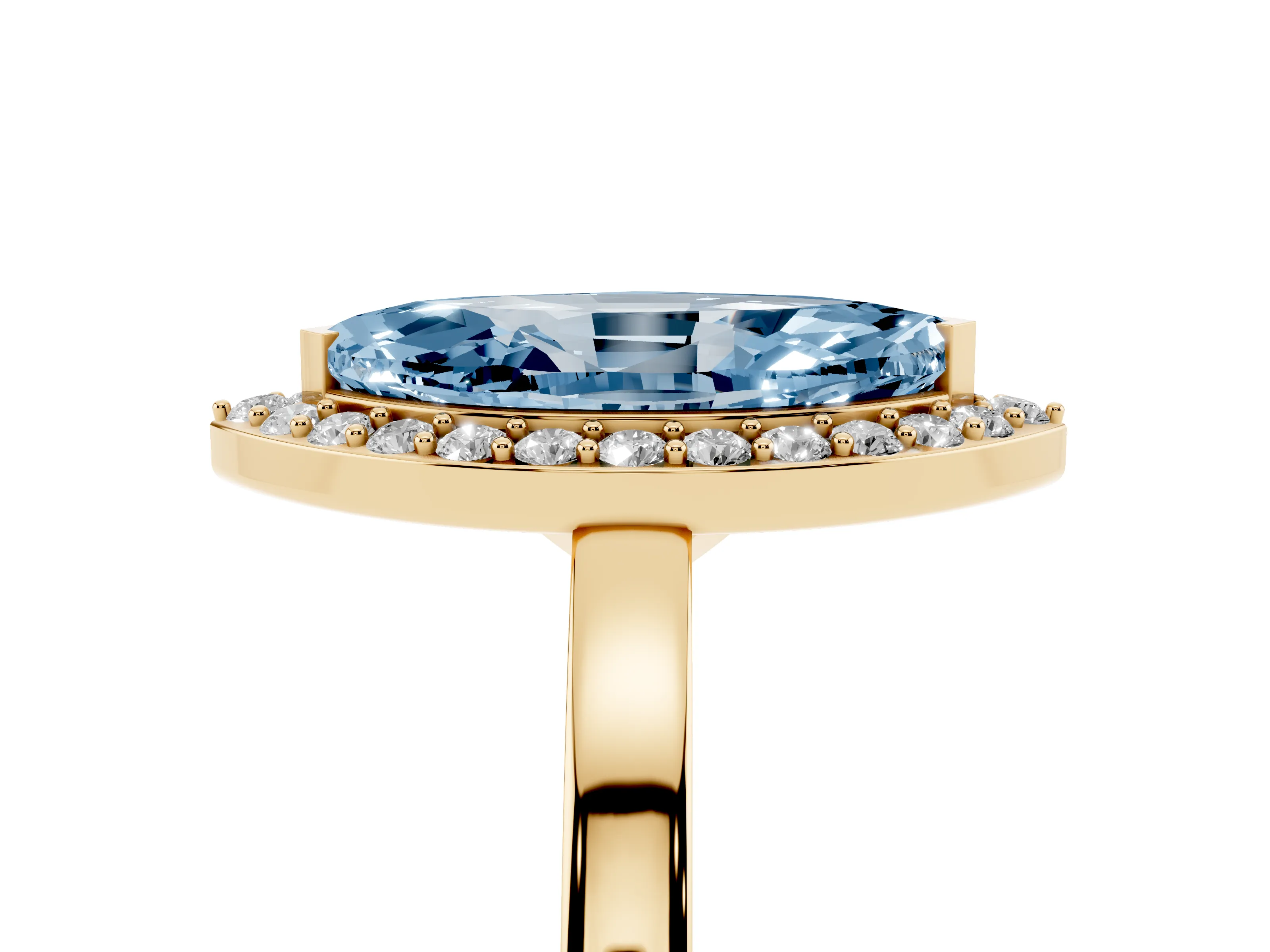 Fancy Blue Marquise Cut Diamond Halo Ring Set in Yellow gold with Solitaire Band and Prong Setting