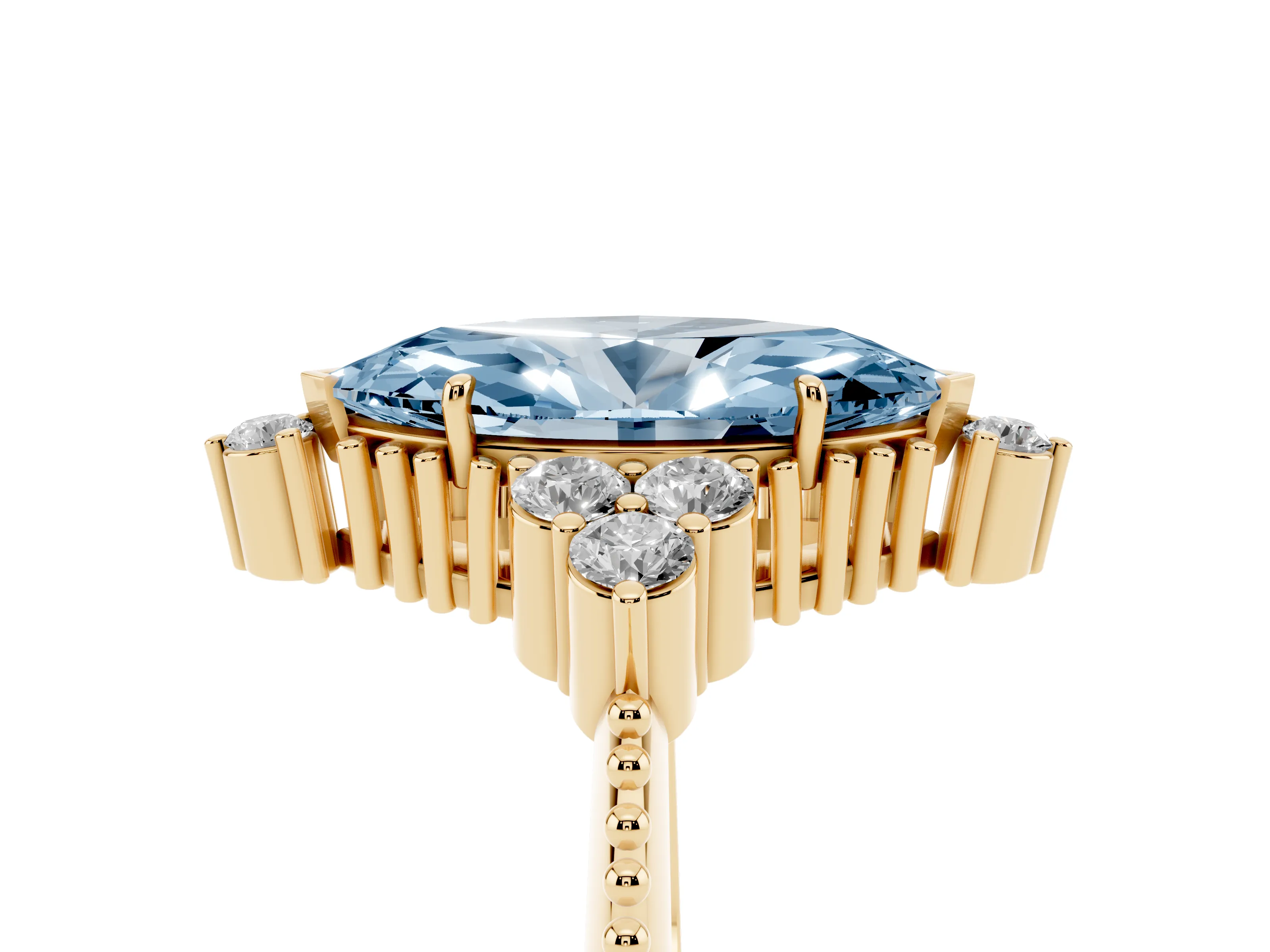 Fancy Blue Marquise Cut Diamond Cluster Ring Set in Yellow gold with Beaded Band
