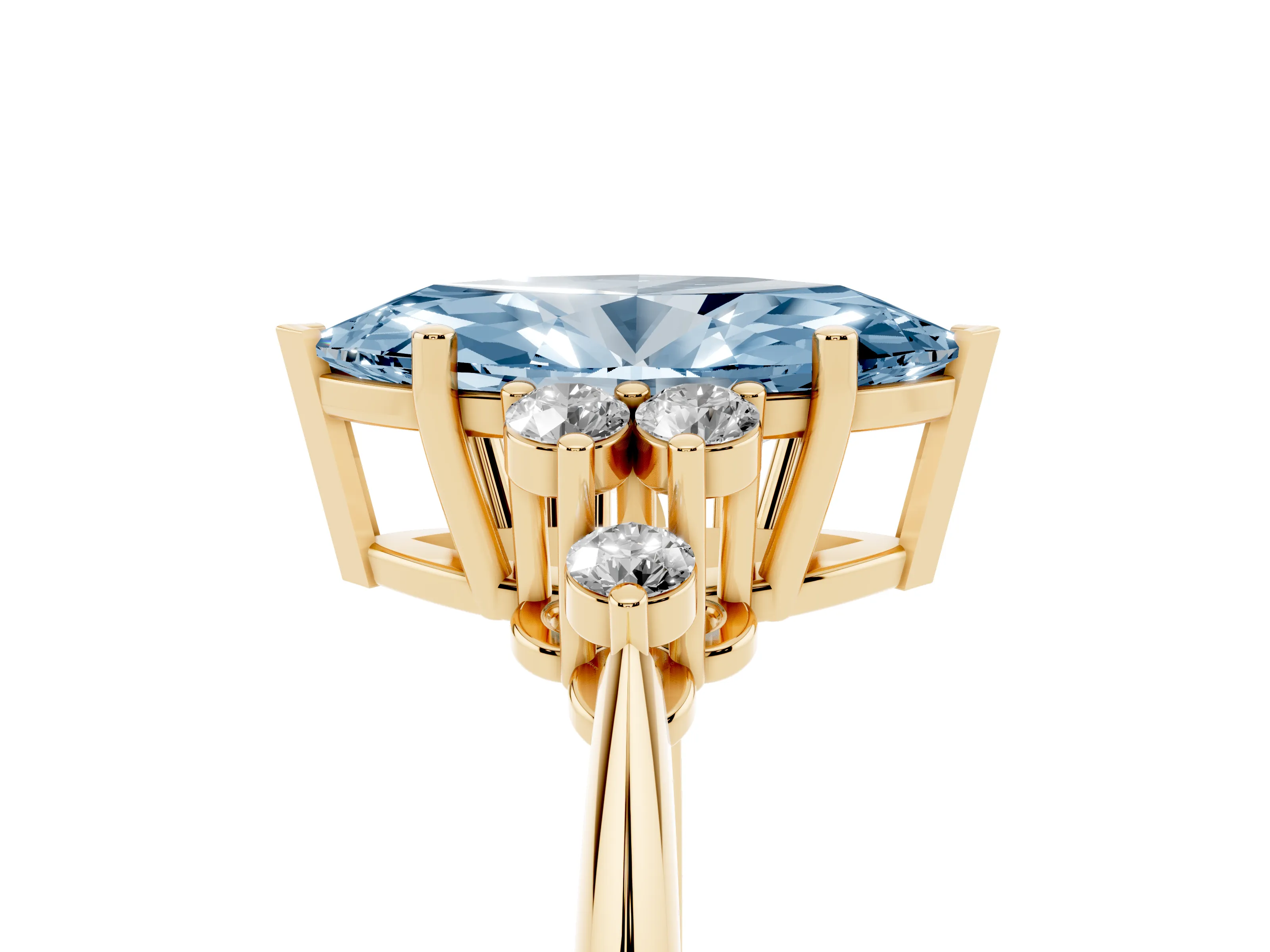 Fancy Blue Marquise Cut Diamond Cluster Ring Set in Yellow gold with Plain Band and Prong Setting