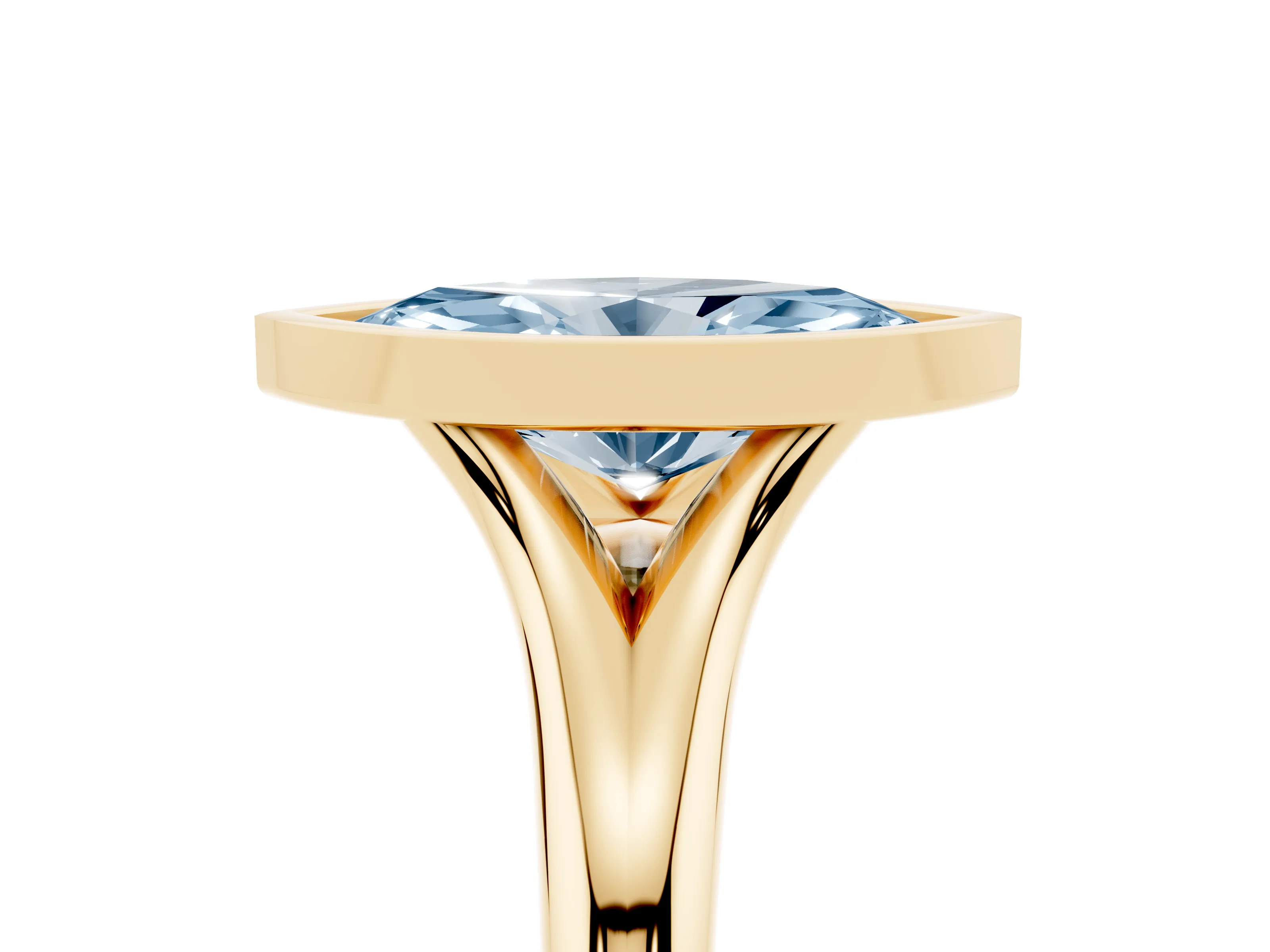 Fancy Blue Bezel Set Marquise Cut Diamond Solitaire Ring Set in Yellow gold with Smooth Band