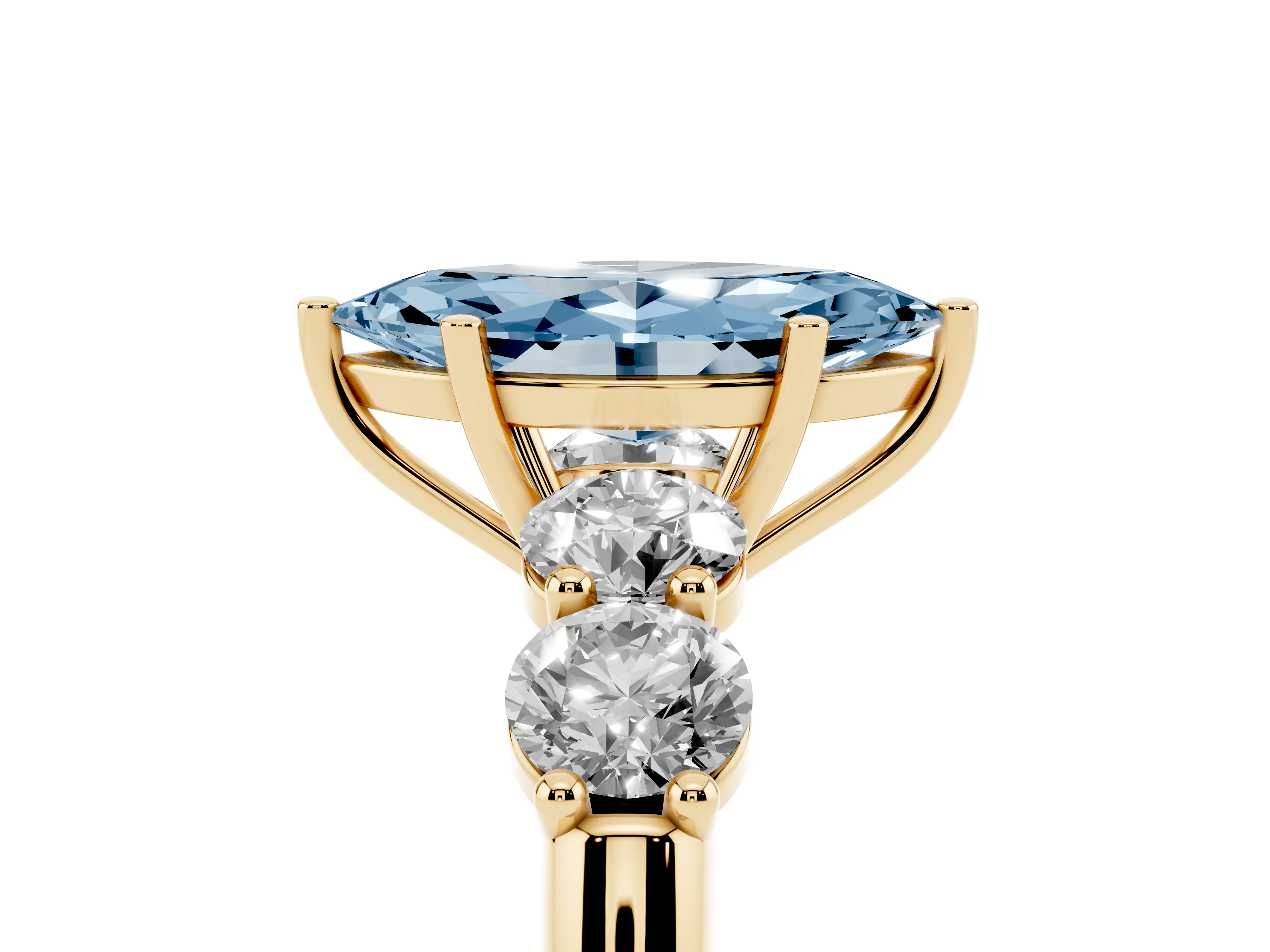 Fancy Blue Marquise Cut Diamond Five-Stone Prong Set Ring Set in Yellow gold with Classic Band
