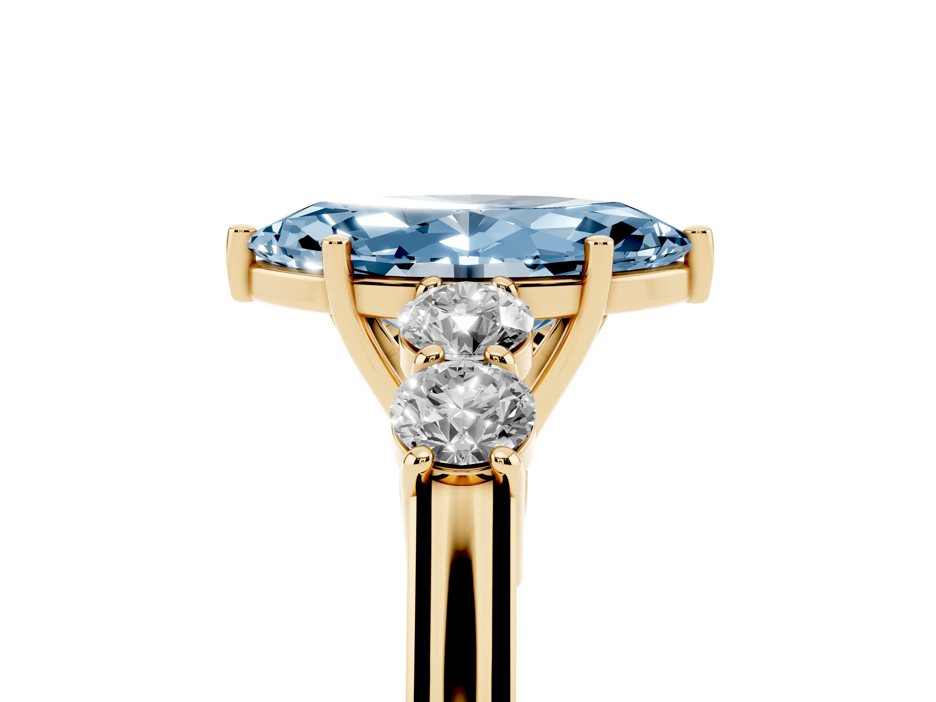 Fancy Blue Marquise Cut Diamond Five-Stone Prong Set Band Ring Set in Yellow gold with Polished Band