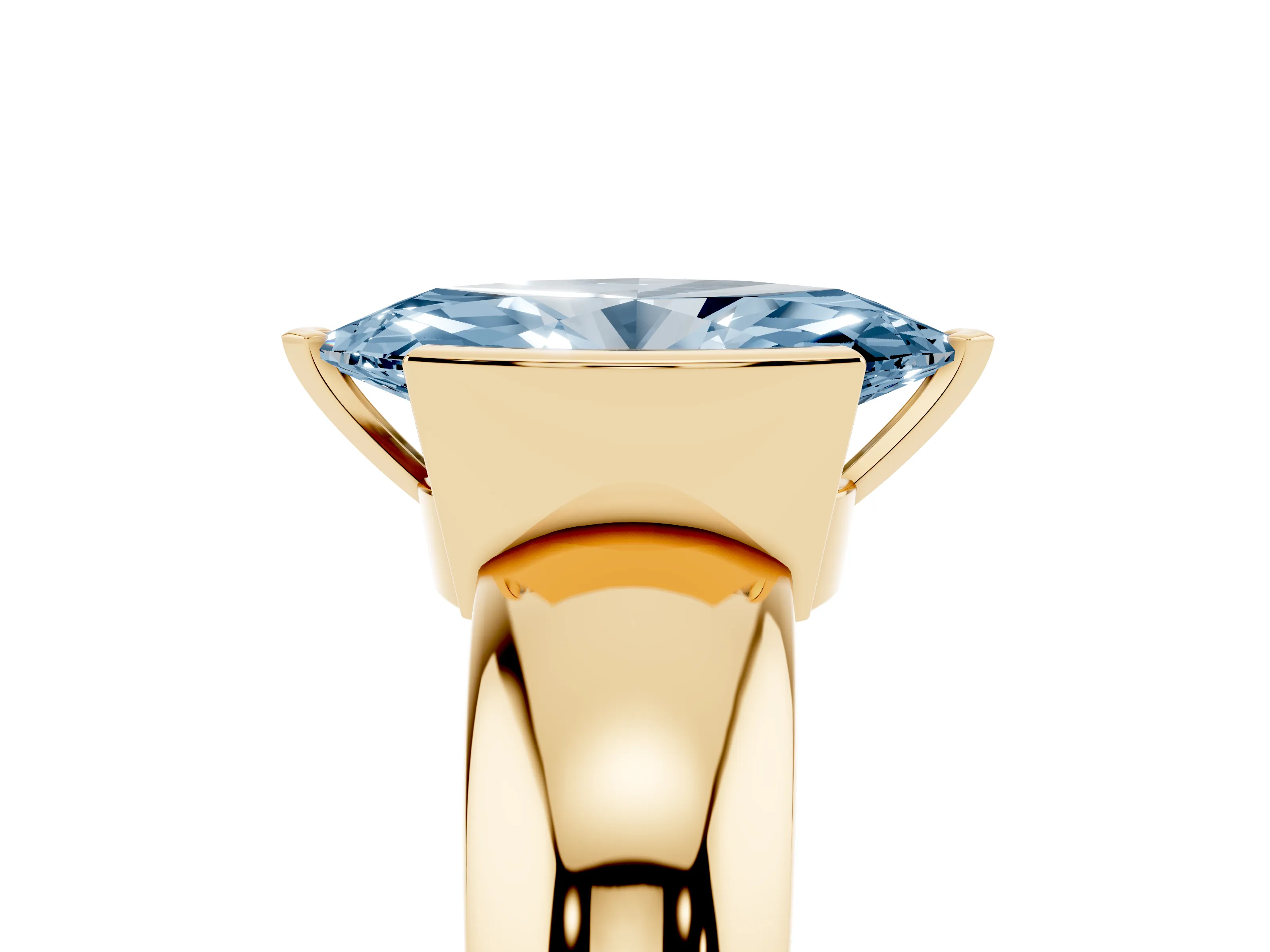 Fancy Blue Marquise Cut Diamond Solitaire Tension Set Ring Set in Yellow gold with Wide Band