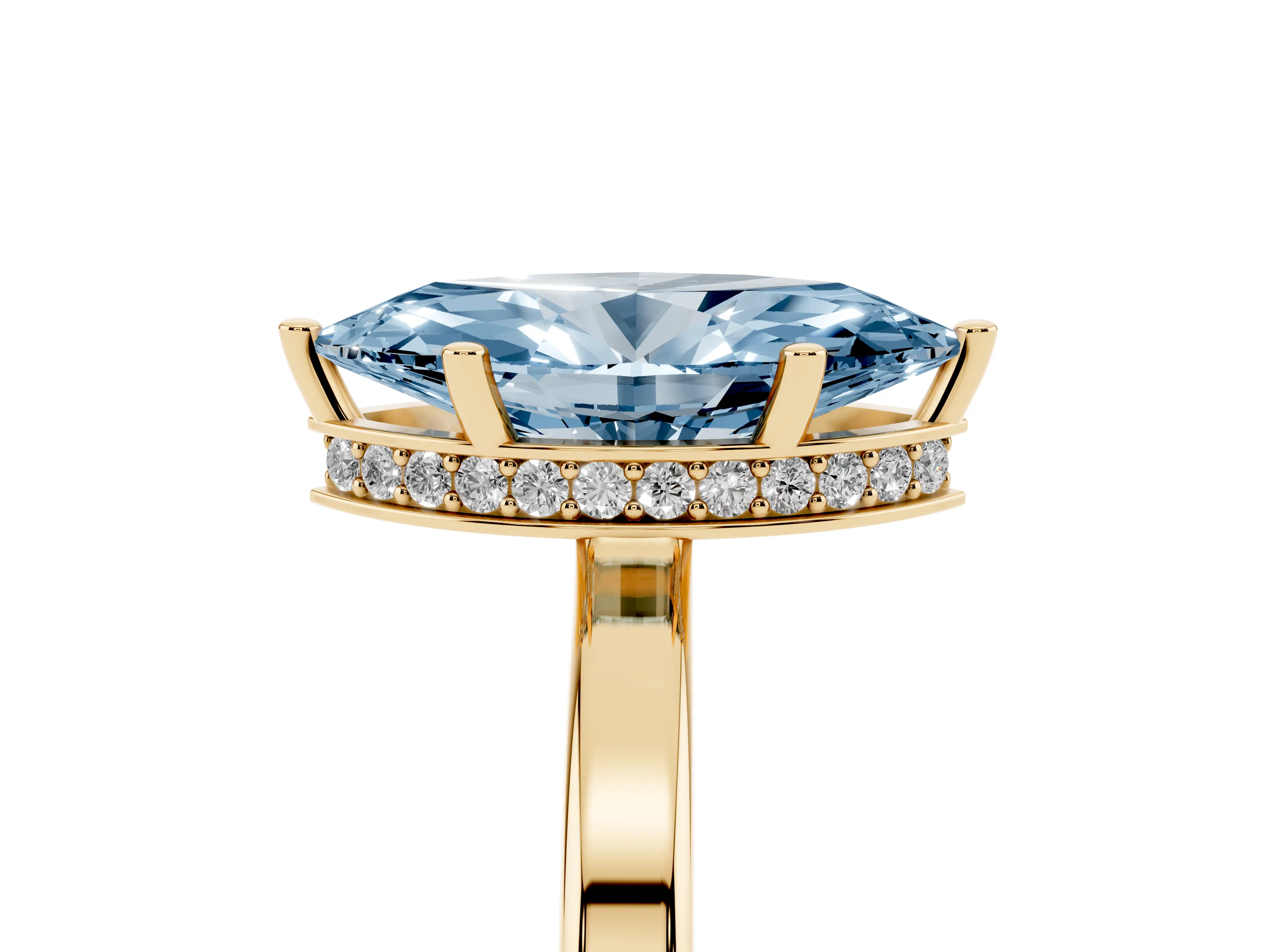 Fancy Blue Marquise Cut Diamond Solitaire Engagement Ring Set in Yellow gold with Prong Setting on a Plain Band
