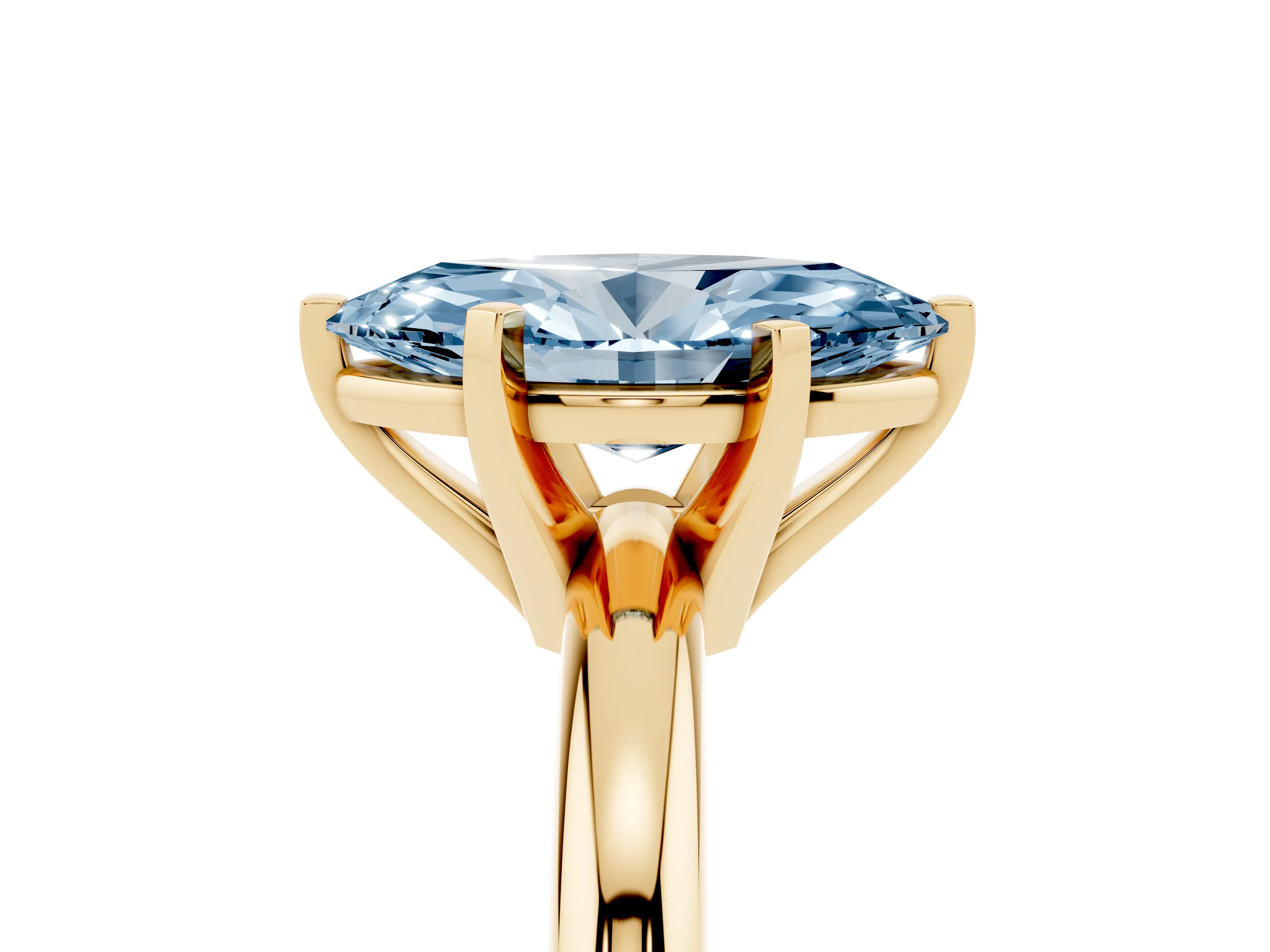 Fancy Blue Marquise Cut Diamond Solitaire Engagement Ring Set in Yellow gold with Round Band and Prong Setting