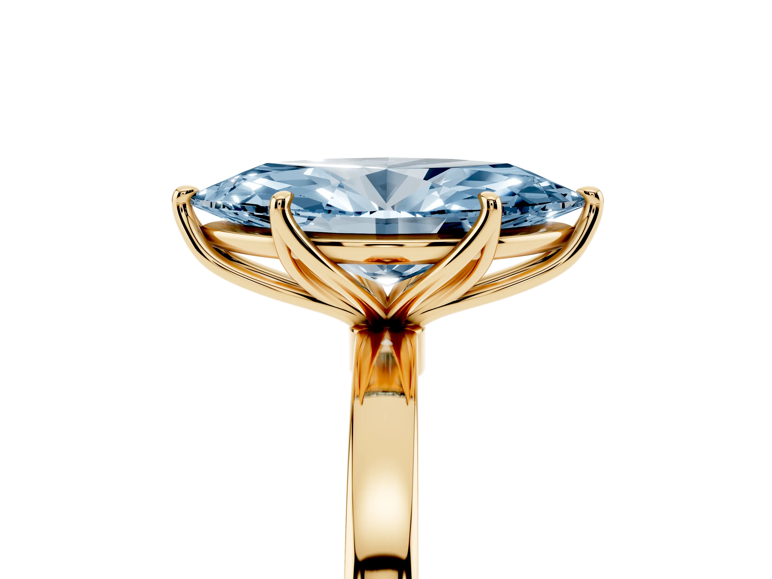 Fancy Blue Marquise Cut Diamond Solitaire Ring Set in Yellow gold with Prong Setting and Thin Polished Band