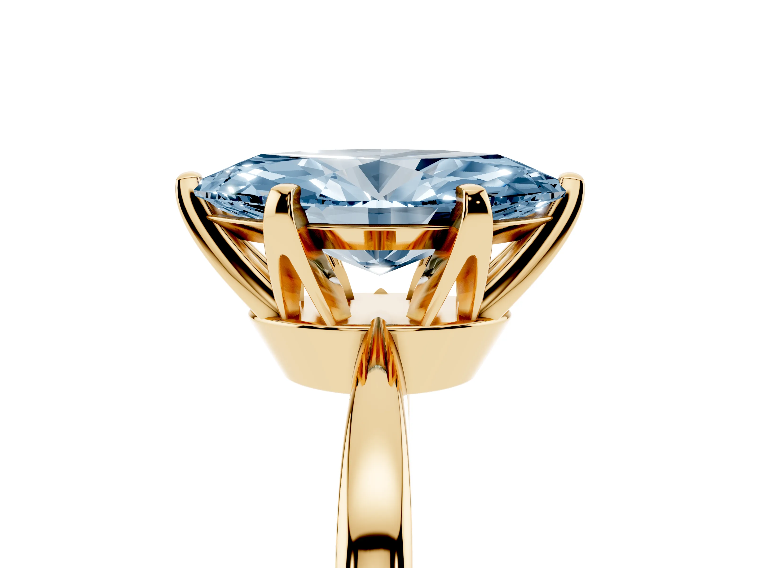 Fancy Blue Marquise Cut Diamond Solitaire Engagement Ring Set in Yellow gold with Slim Tapered Solitaire Band