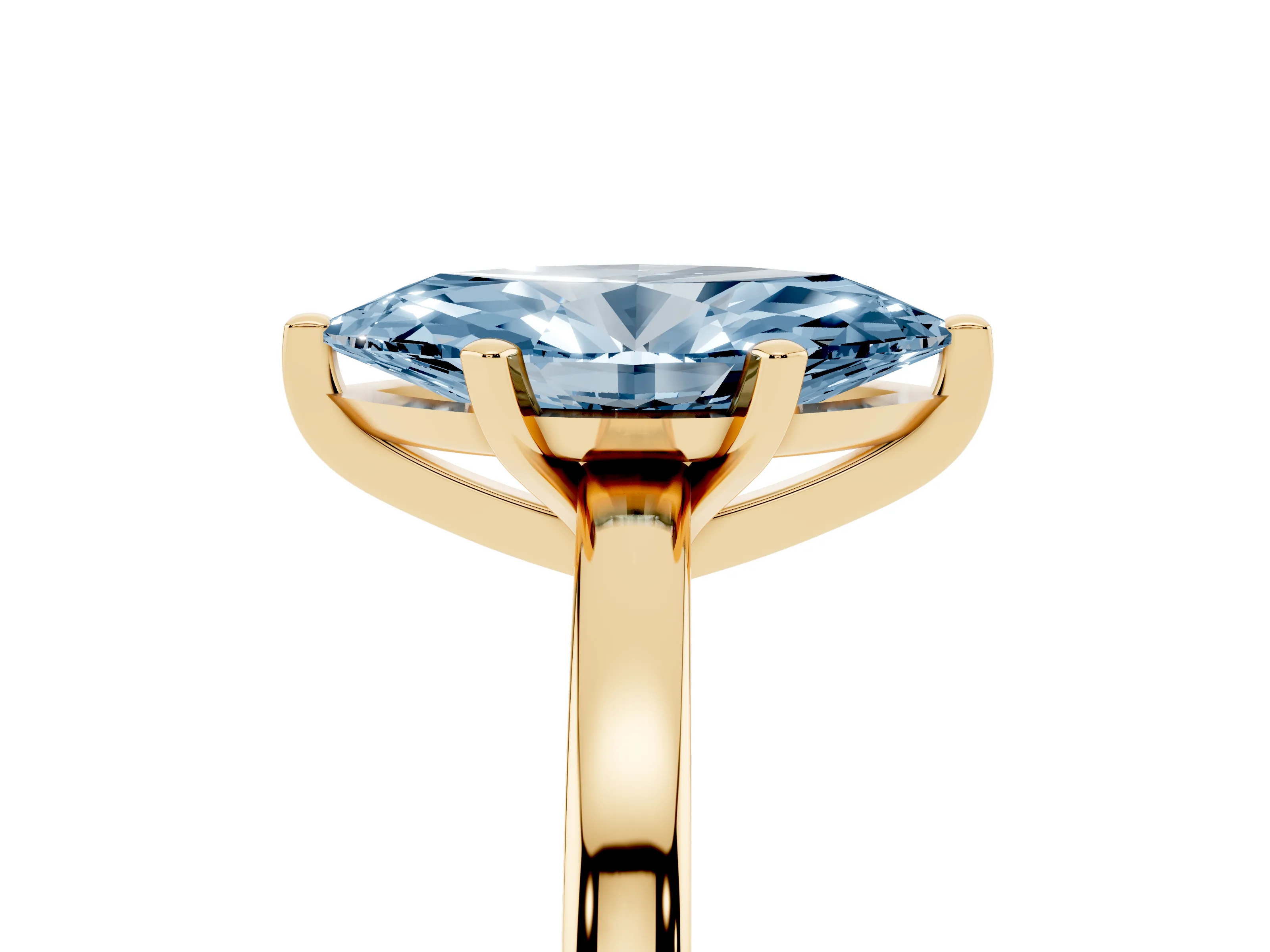 Fancy Blue Marquise Cut Diamond Solitaire Engagement Ring Set in Yellow gold with Prong Setting on a Classic Band